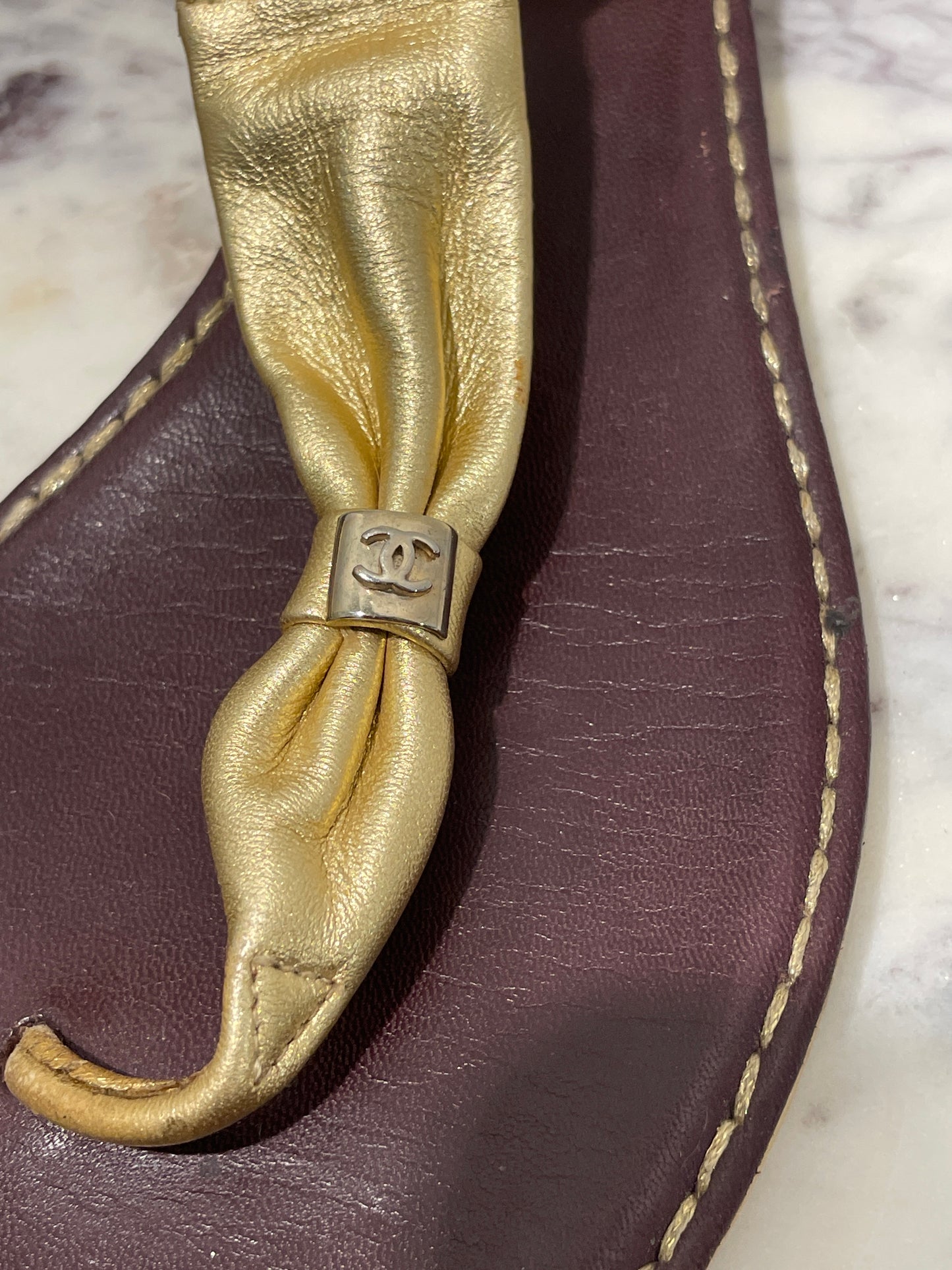 Chanel Metallic Gold Leather CC Sandals – 38