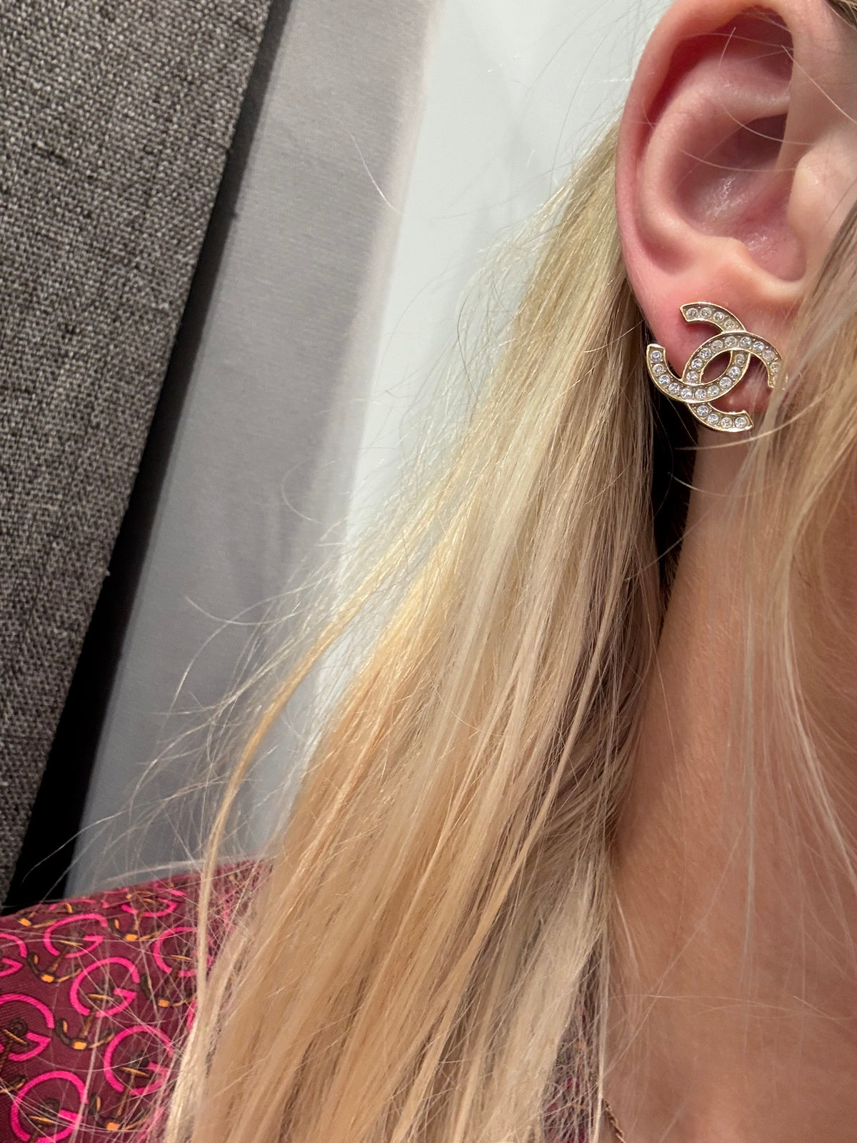 Chanel CC Earrings – Gold-Tone with Crystals