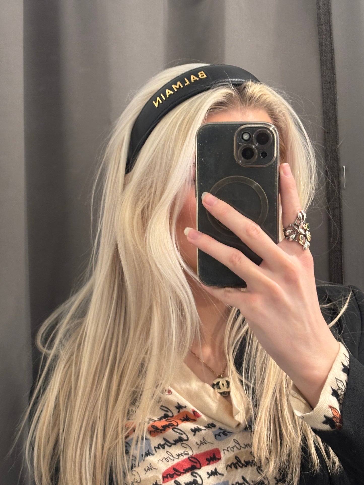 Balmain Headband - Black Leather & 18 Carat Gold Logo