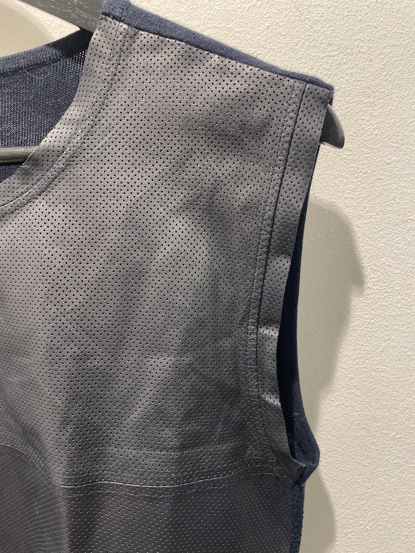 MAX&Co. — Navy Sleeveless Midi Dress in Faux-Leather and Knit - M
