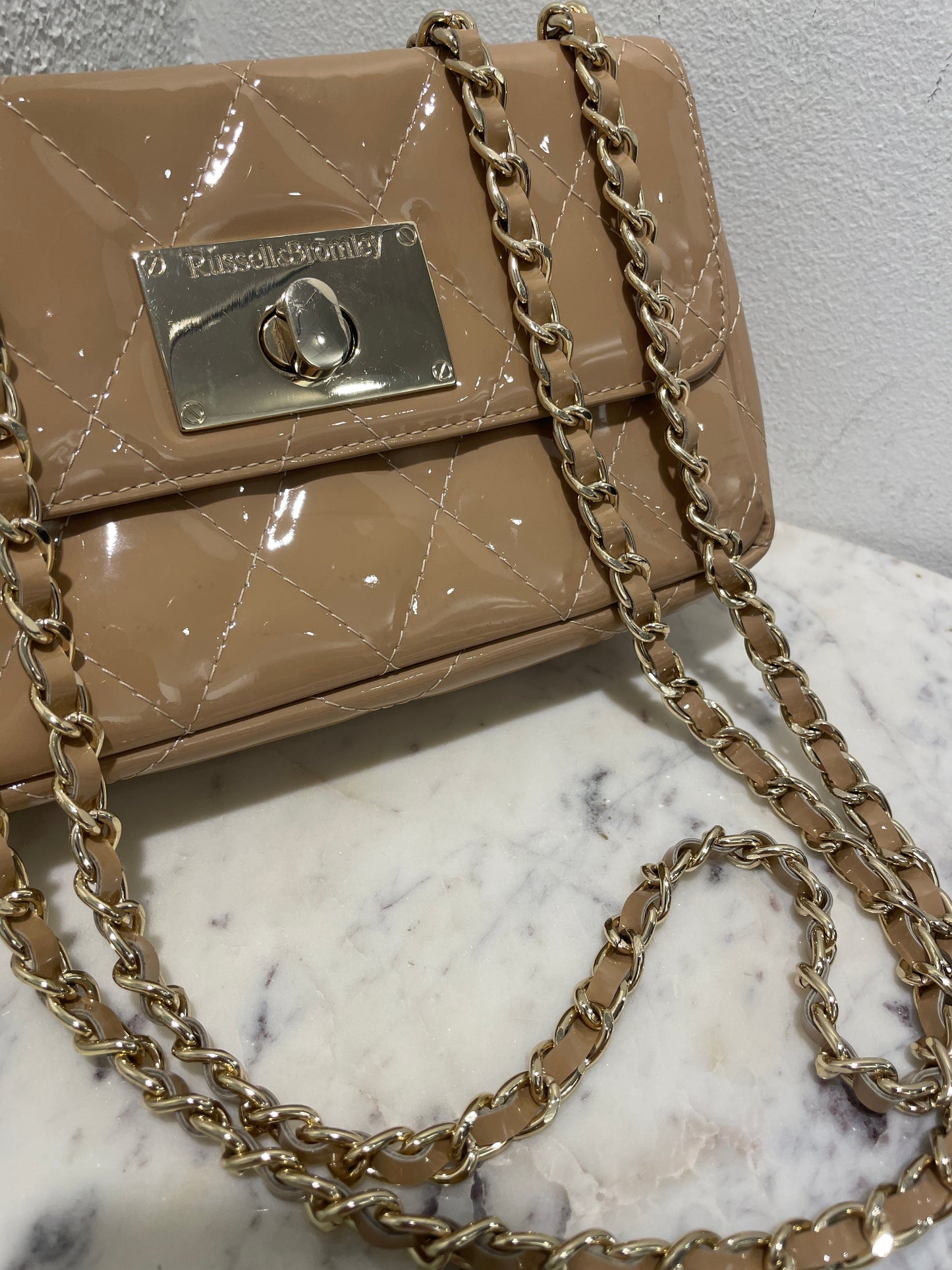 Russell & Bromley Quincemini Patent Leather Bag – Nude