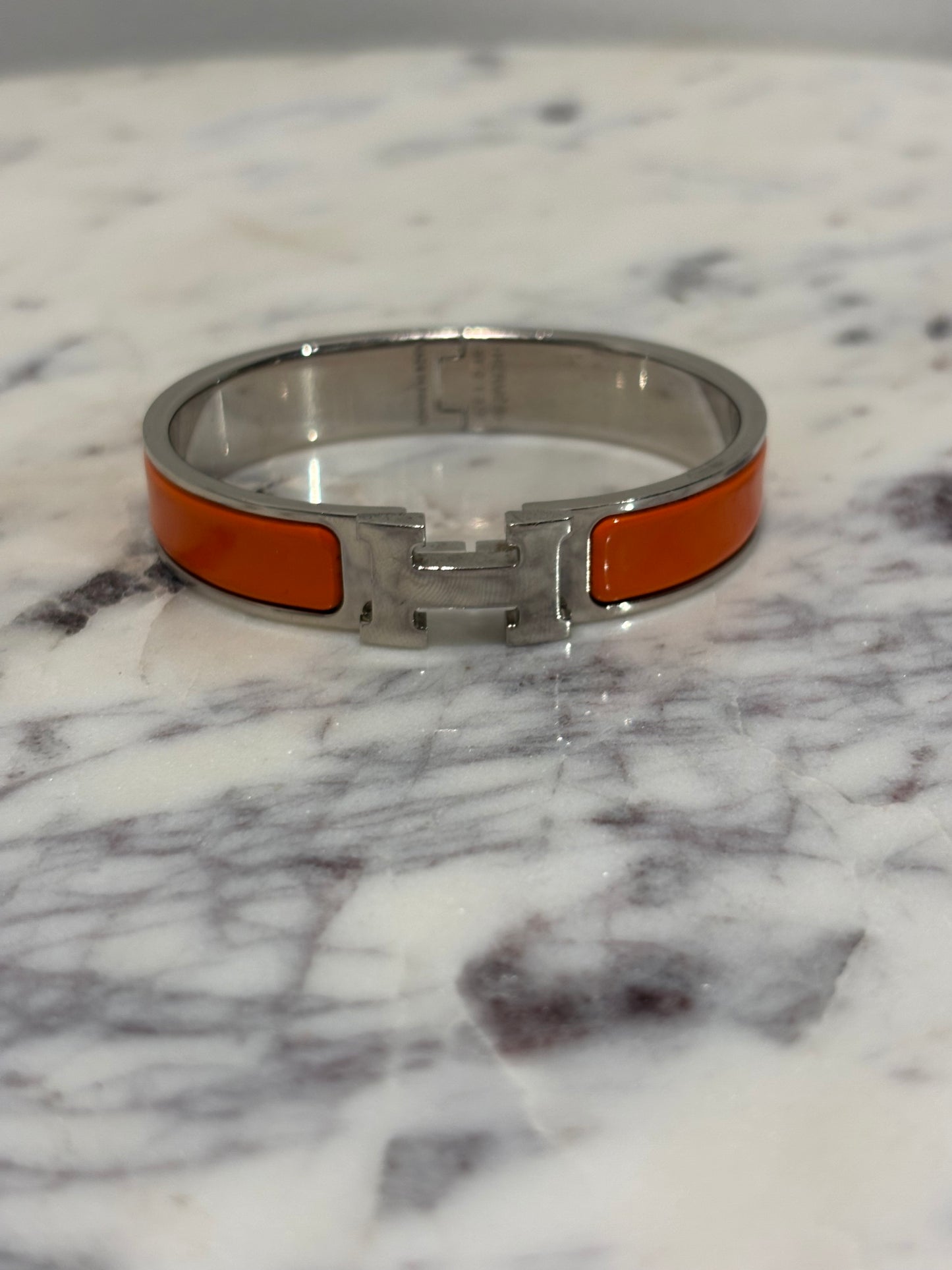 Hermés Clic H Bracelet - Orange & Silver - Size GM