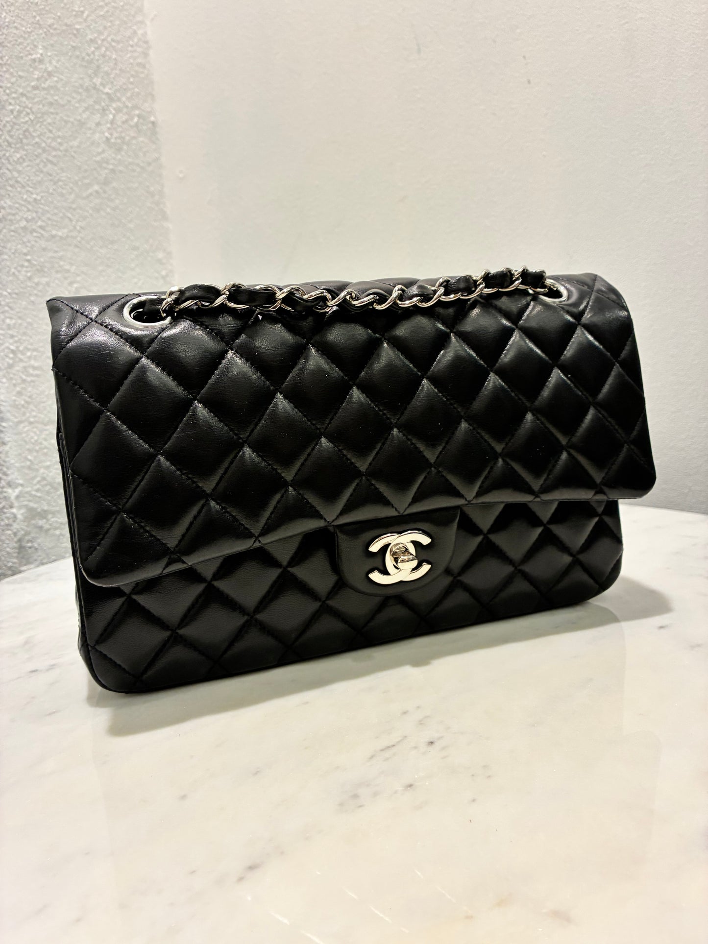 Chanel Classic Flap Medium - Black Lambskin & Silver Hardware - 2020 - FULL SET!
