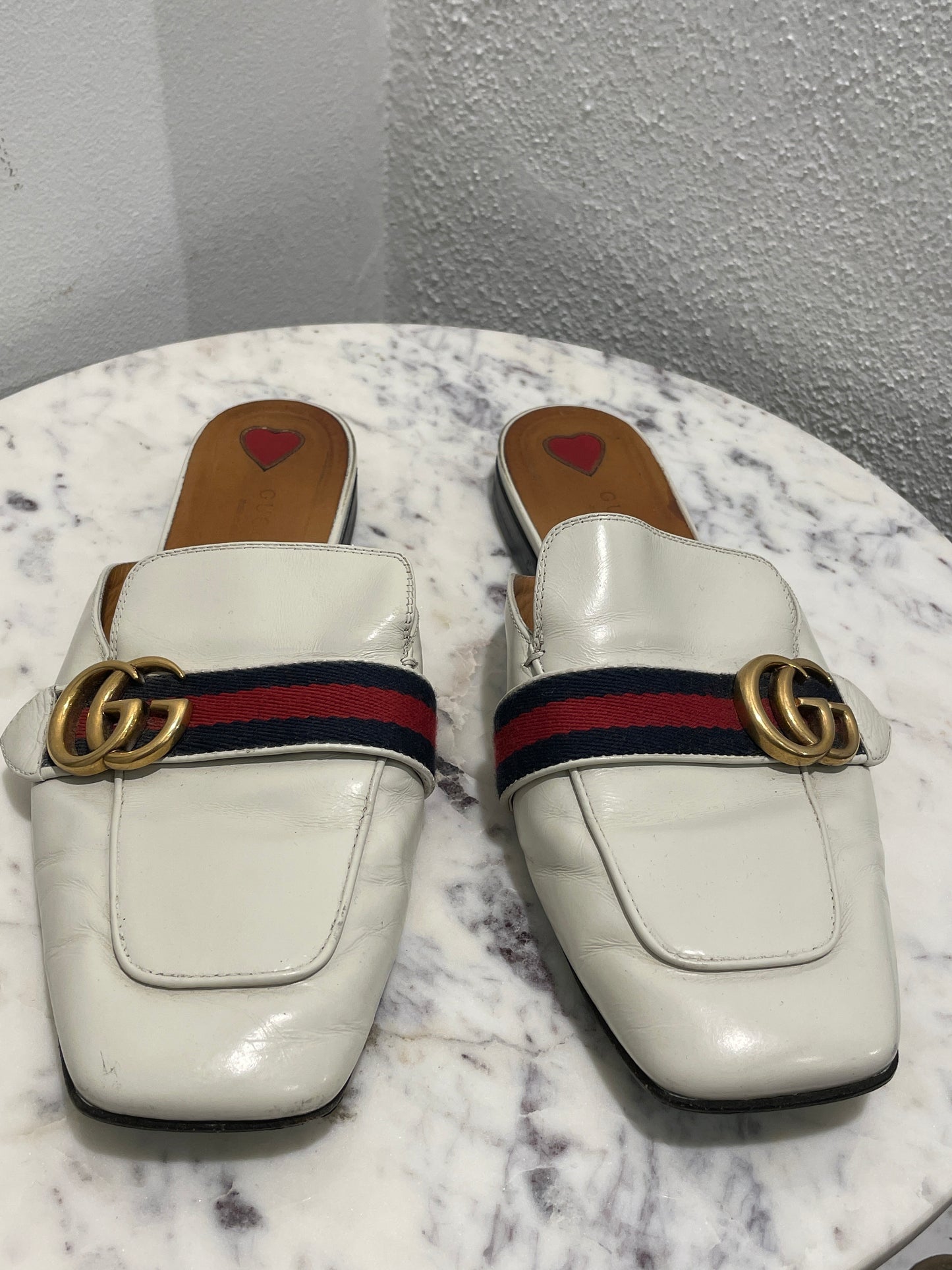 Gucci Princetown Web Mules – Size 39 - White