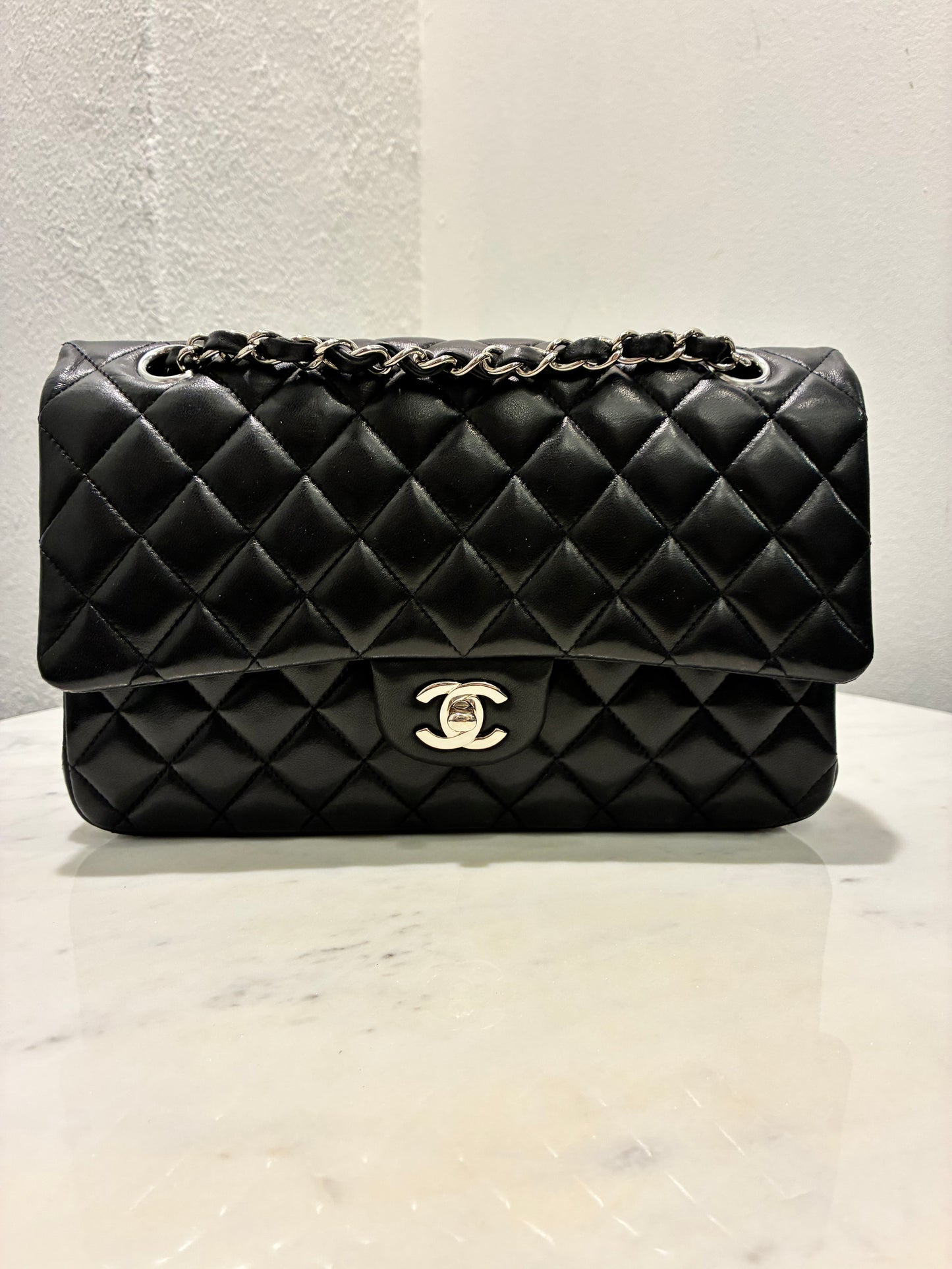 Chanel Classic Flap Medium - Black Lambskin & Silver Hardware - 2020 - FULL SET!