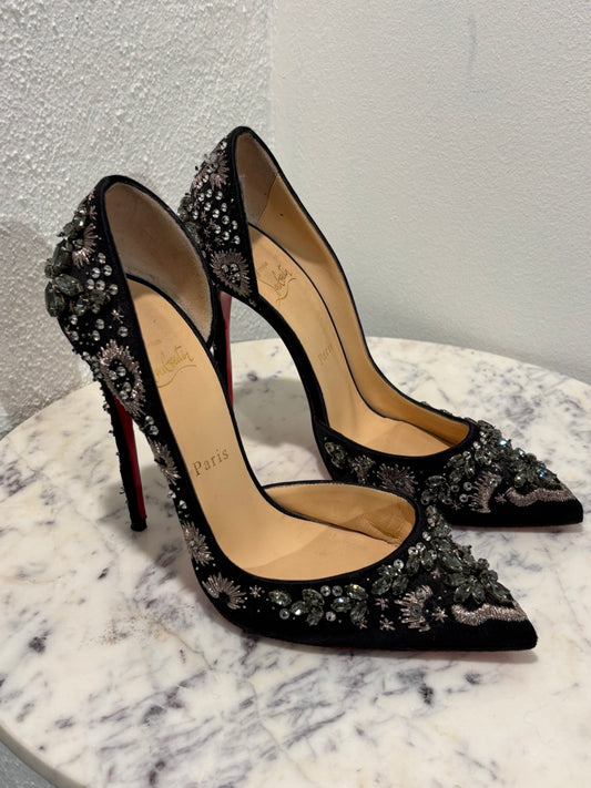 Christian Louboutin - Black satin - Brode/Strass - 38 - Medinas Wardrobe