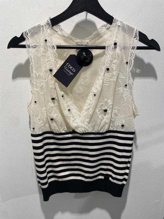 Chanel Top – Cashmere Lace Ecru and Black – EU 38