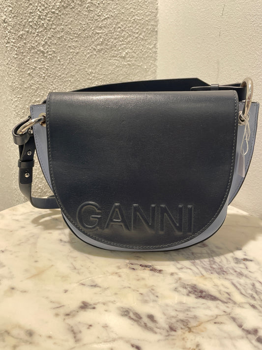 Ganni Banner Two-Tone Saddle Shoulder Bag - Navy / light blue