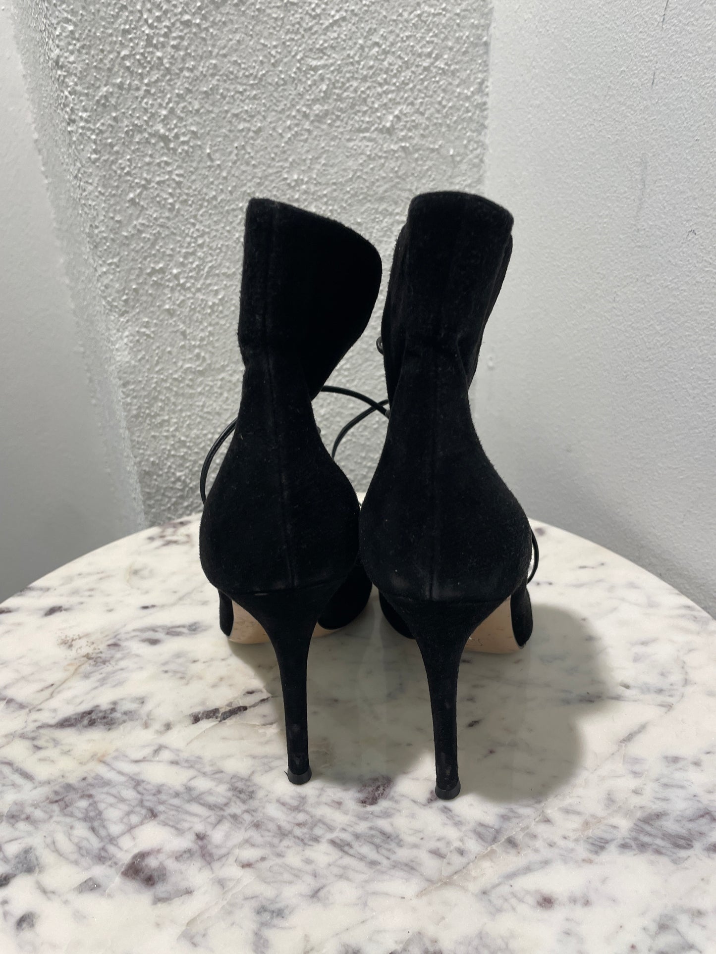 Gianvito Rossi Black Suede Lace-Up Peep-Toe Booties - 36