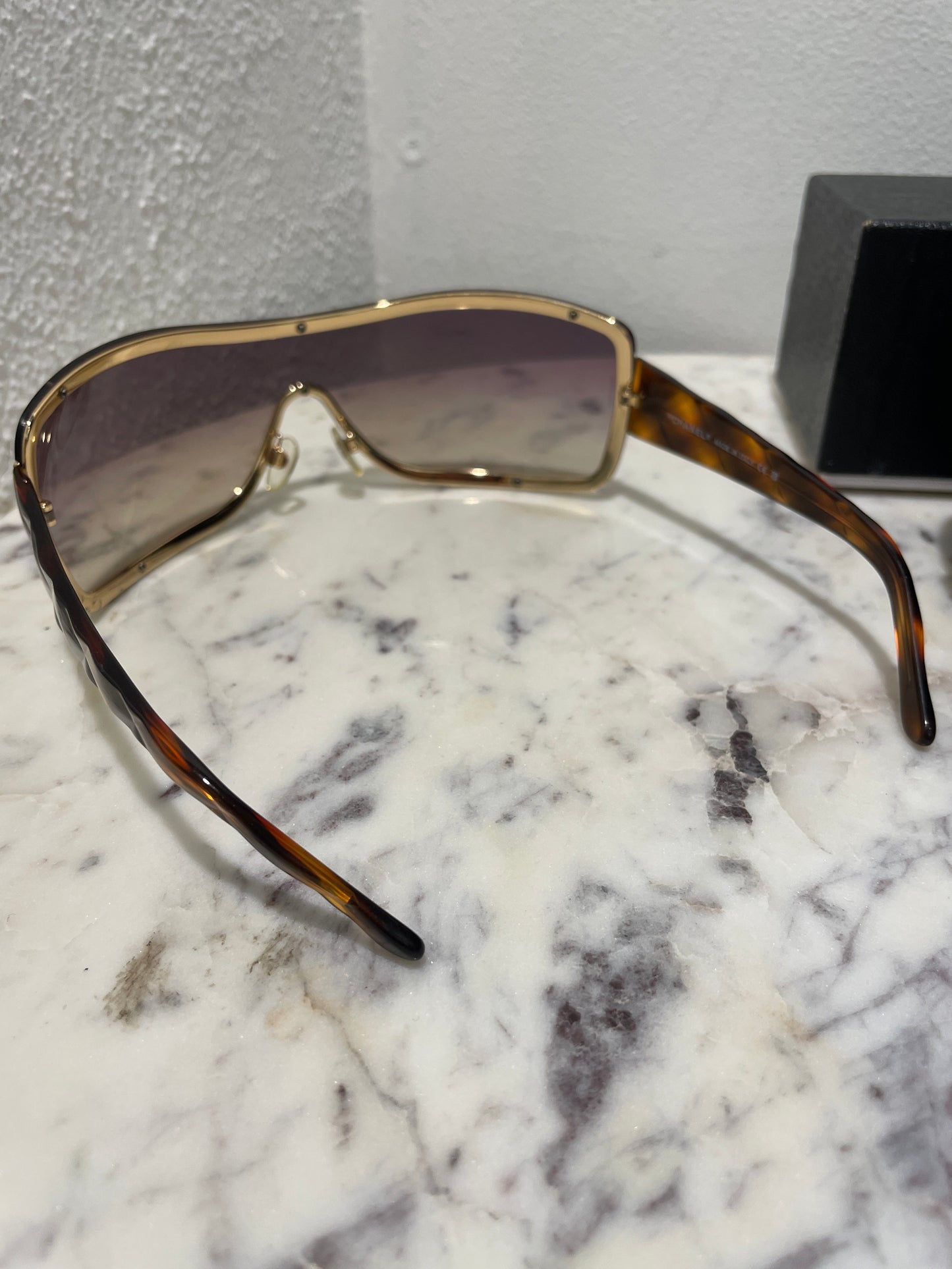 Chanel Vintage Quilted Shield Sunglasses – One Size / Tortoise & Gold