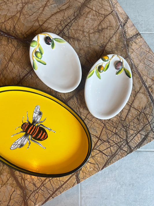 Fad til oliven - Italiensk porcelæn - M. tandstikholder - Sæt af 2