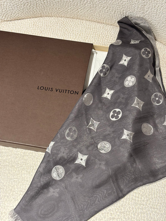 Vintage Louis Vuitton Silk Scarf - Double Sided in Grey with Monogram