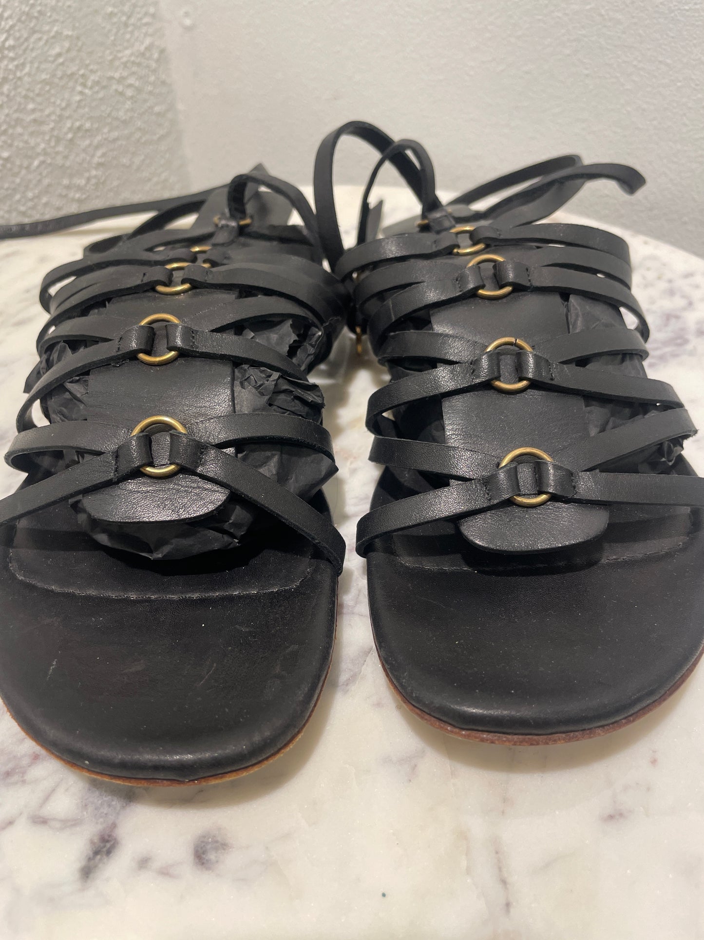 Vintage Yves Saint Laurent YSL Black Leather Lace-Up Gladiator Sandals - 37,5