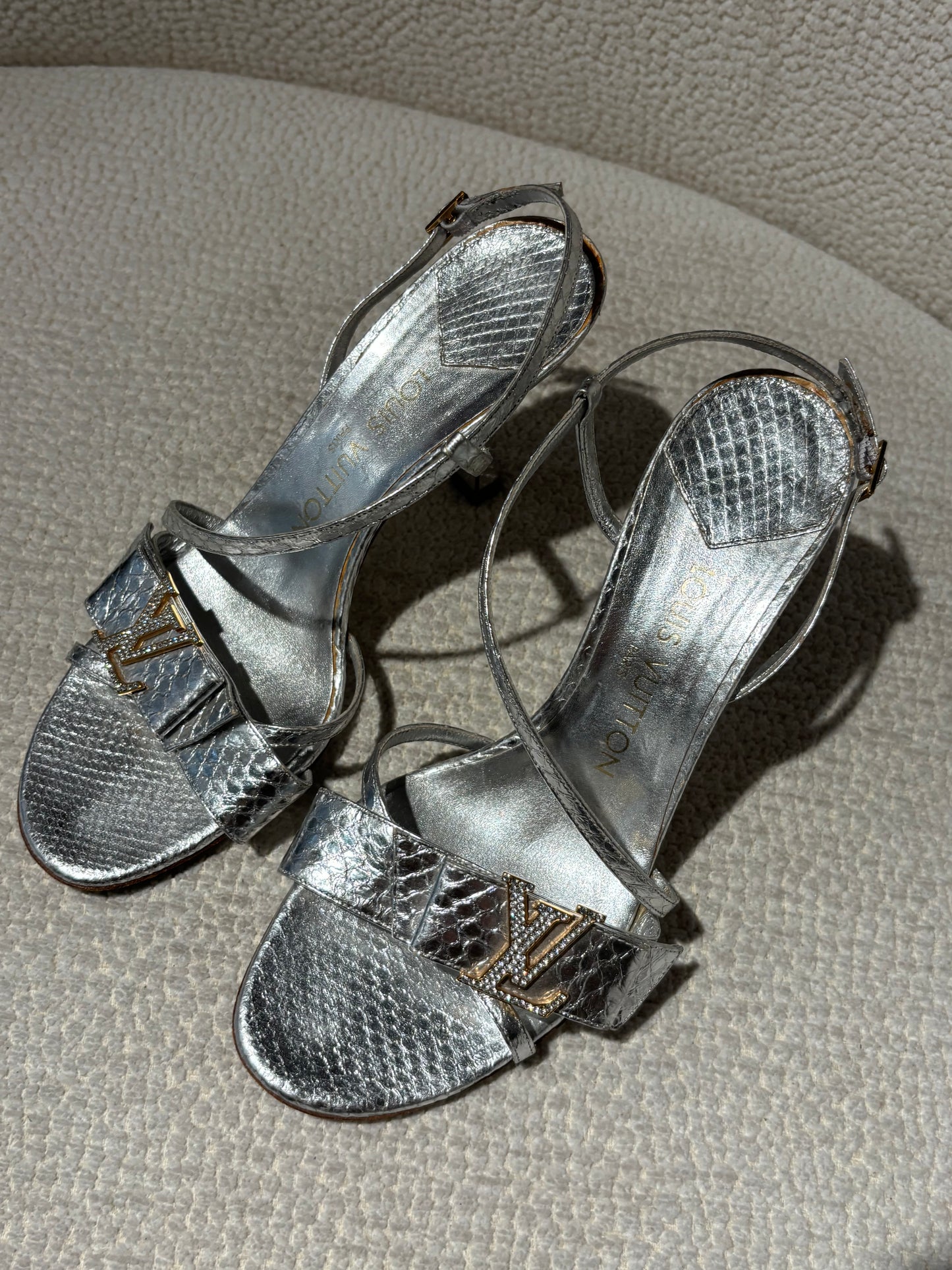 Louis Vuitton Heels – Metallic Python Leather with Embellished Logos - EU 37.5