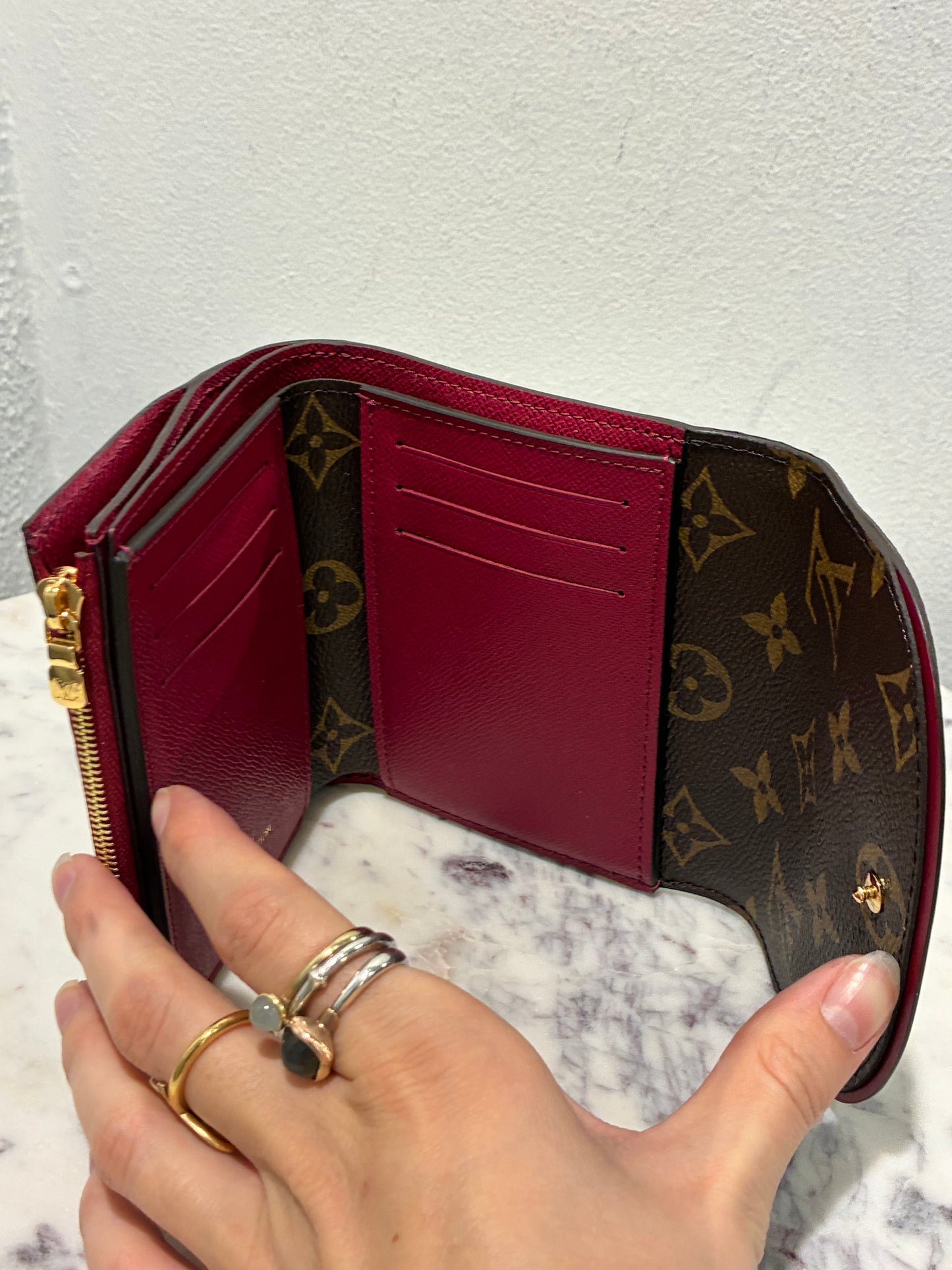 Louis Vuitton Wallet – Monogram Canvas & Rasberry/Burgundy inside