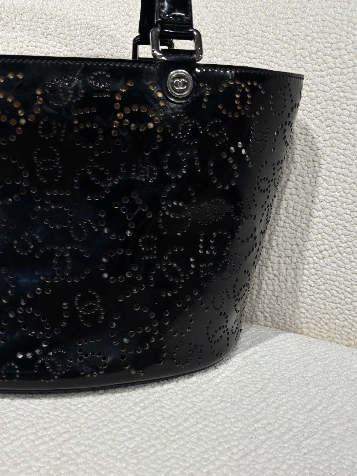 Chanel Handbag –  Black Perforated Patent Leather
