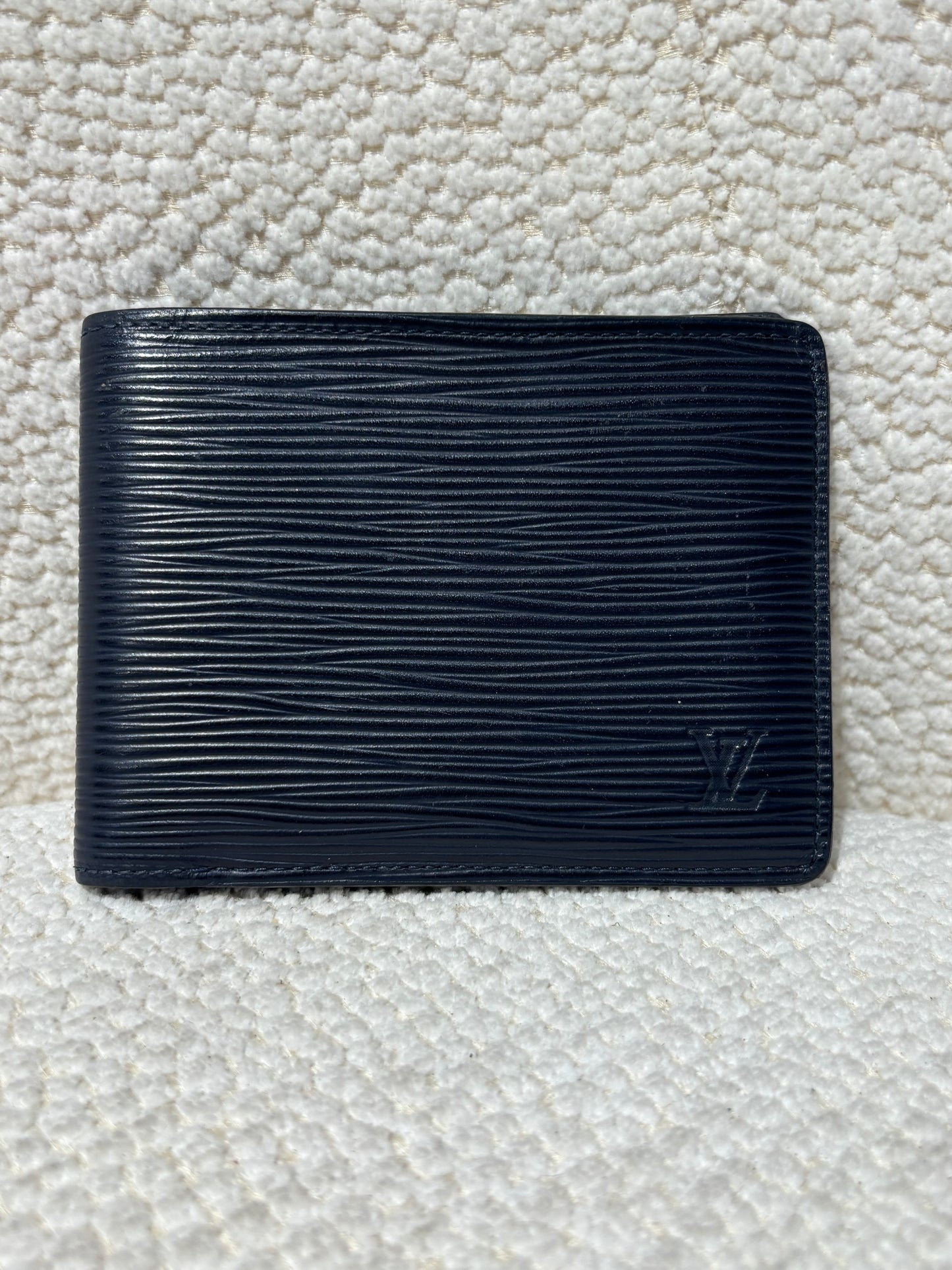 Louis Vuitton Wallet – Navy Leather with Embossed Logo