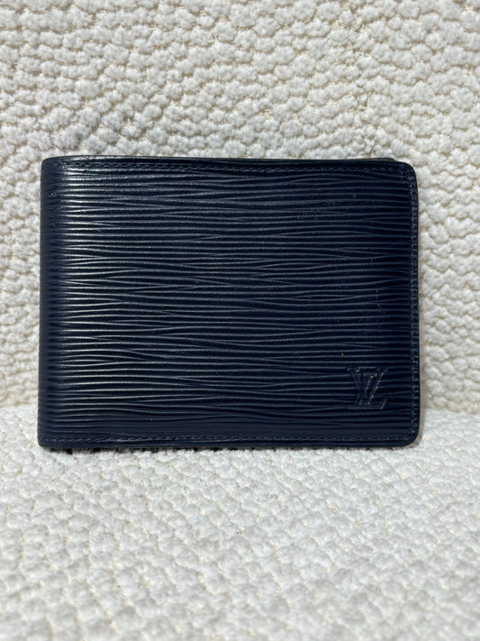 Louis Vuitton Wallet – Navy Leather with Embossed Logo
