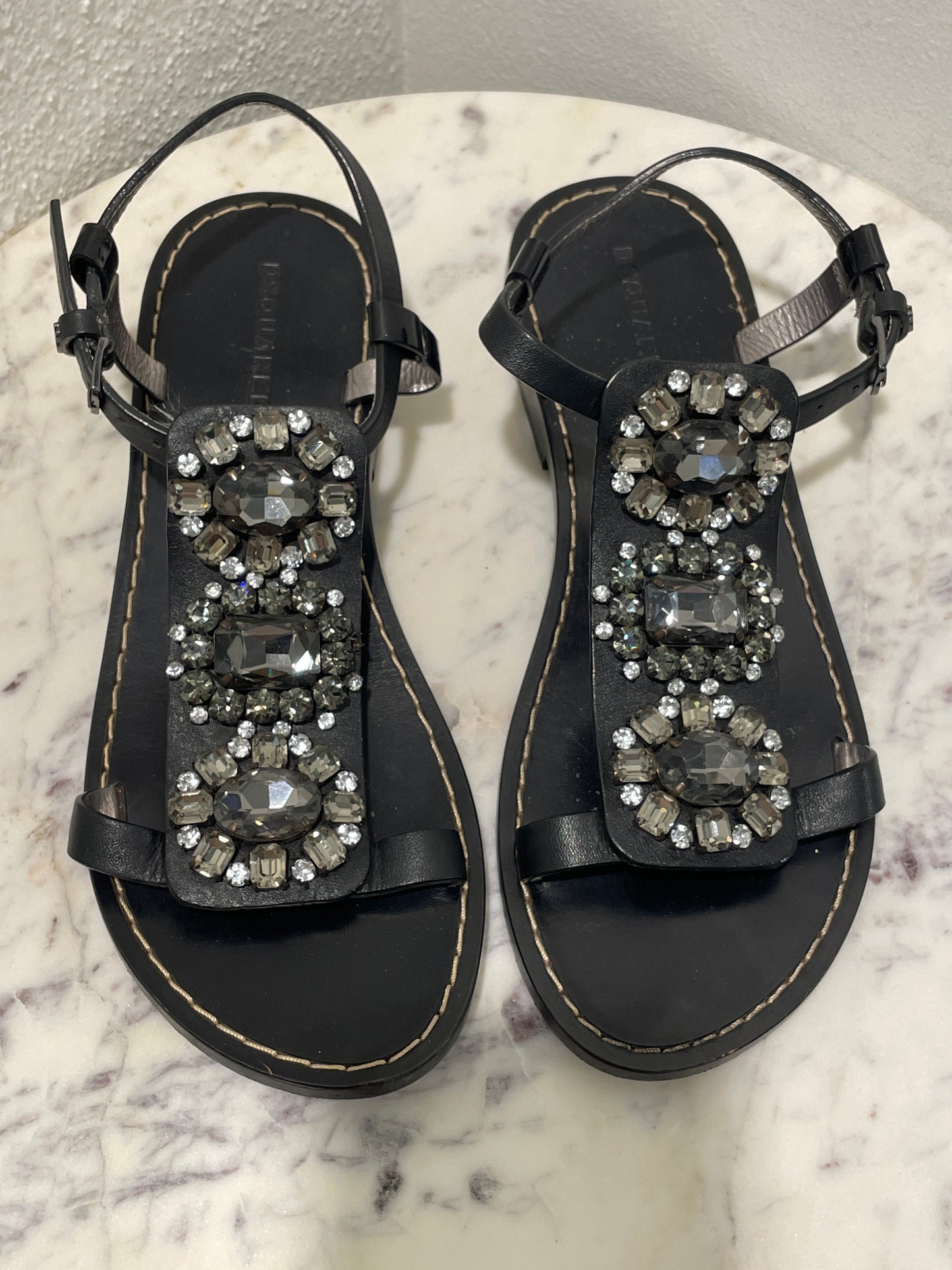 Dsquared2 - Crystal Embellished Sandals – Size 38 / Black
