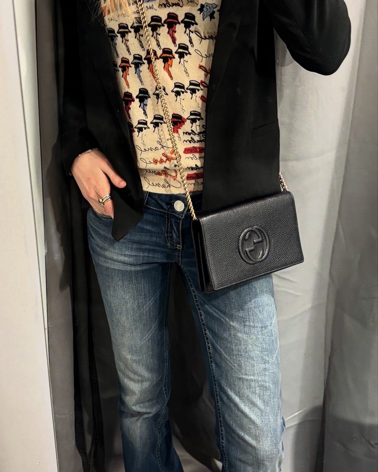 Gucci Wallet On Chain - Black Grained Leatheri, Embossed Logo & Gold Hardware