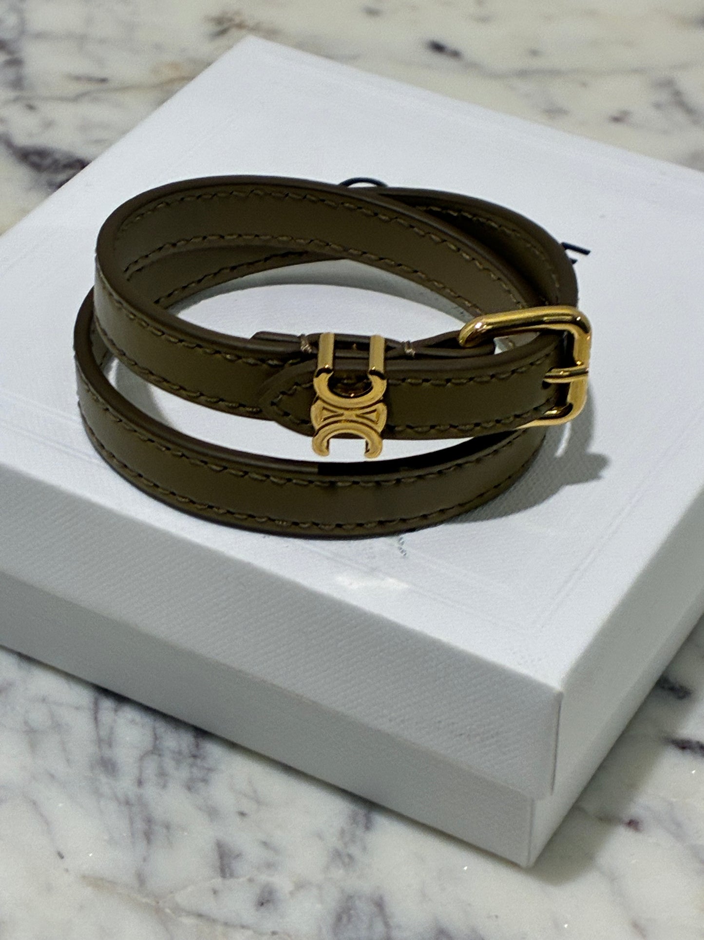 Celine Triomphe Bracelet - Olive Green & Gold Logo Hardware