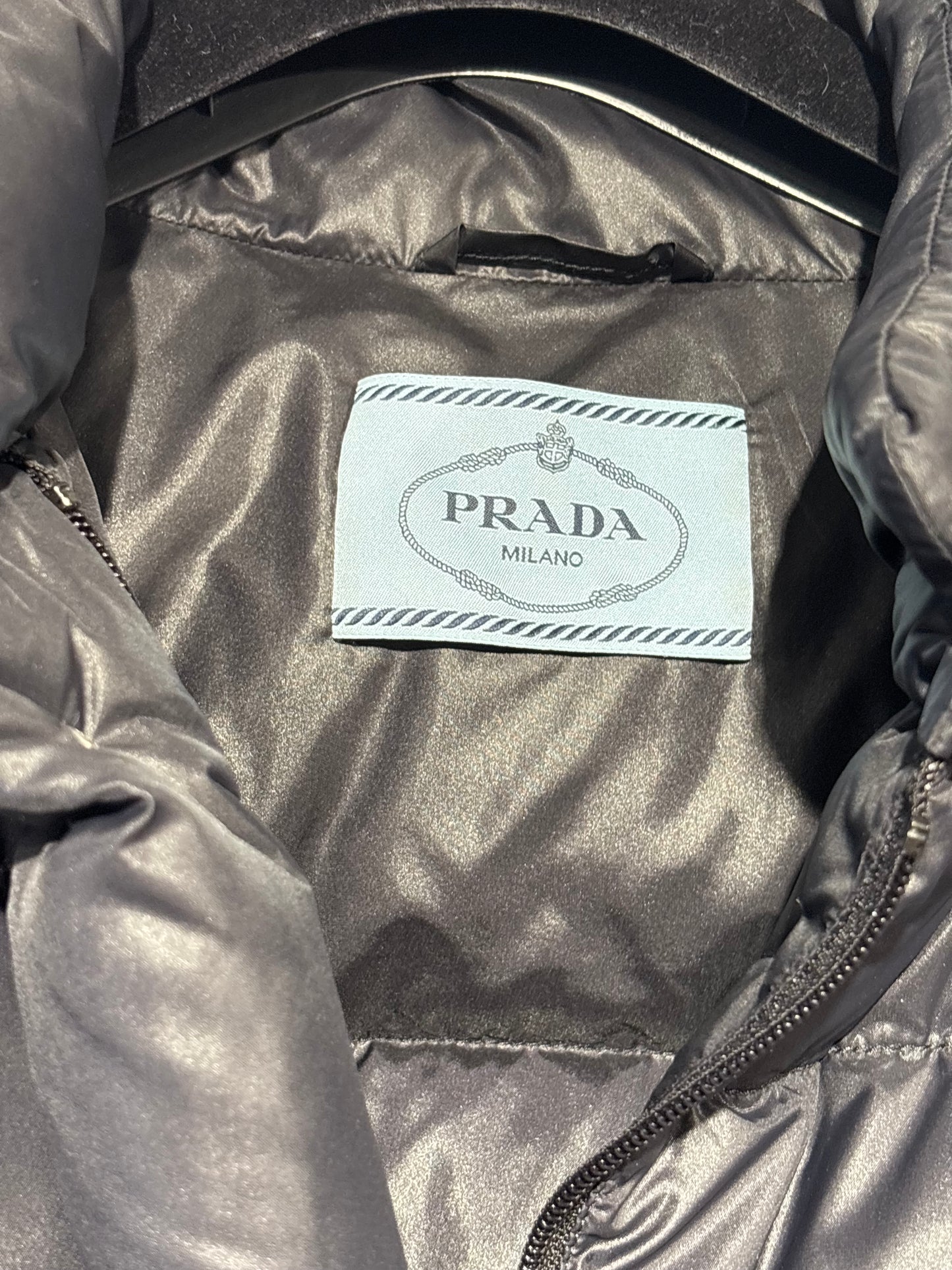 Prada Cropped Puffer Jacket - Black with Silver Logo