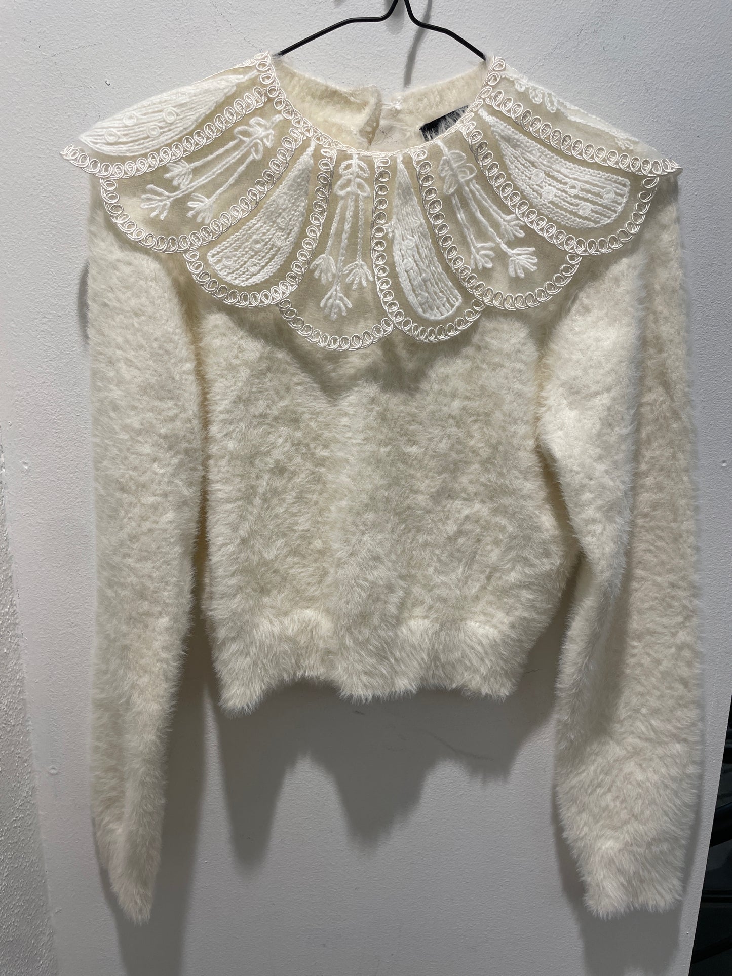 ROTATE Lace Collar Knit Sweater – Blanc De Blanc - XS