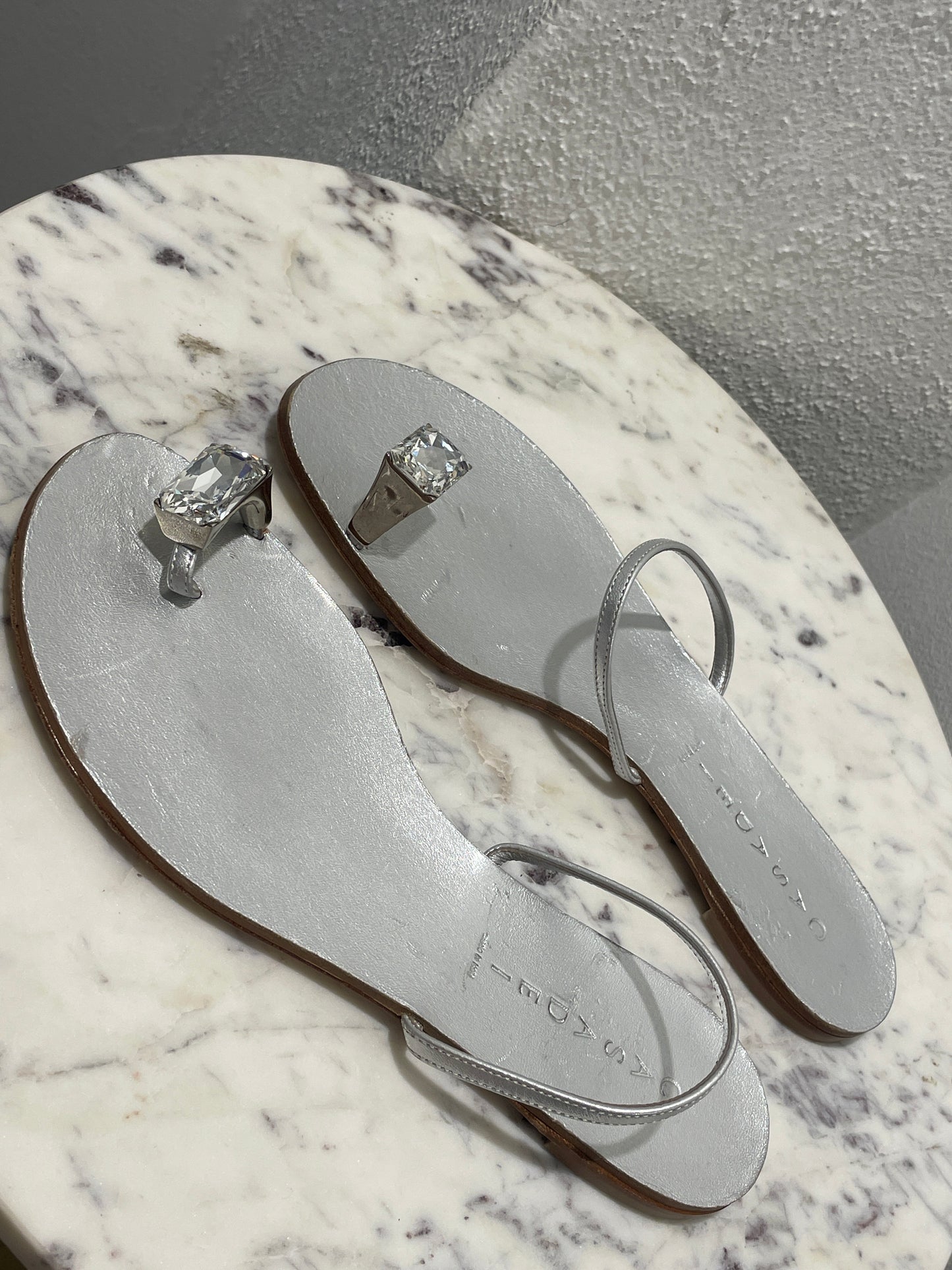 Casadei Soraya Crystal Toe-Ring Sandals – Size EU 39 (IT 9) / Silver