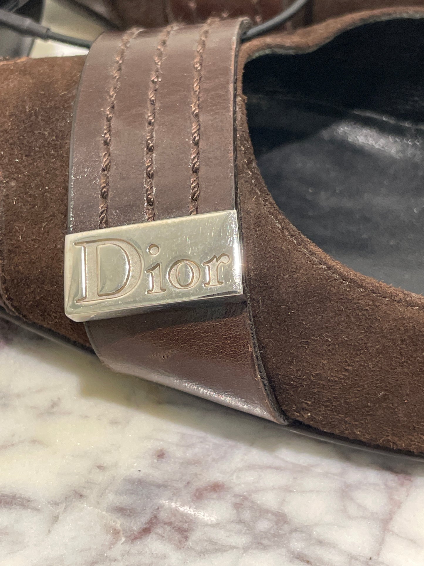 Christian Dior Vintage Dark Brown Suede & Leather Pointed-Toe Pumps - 37