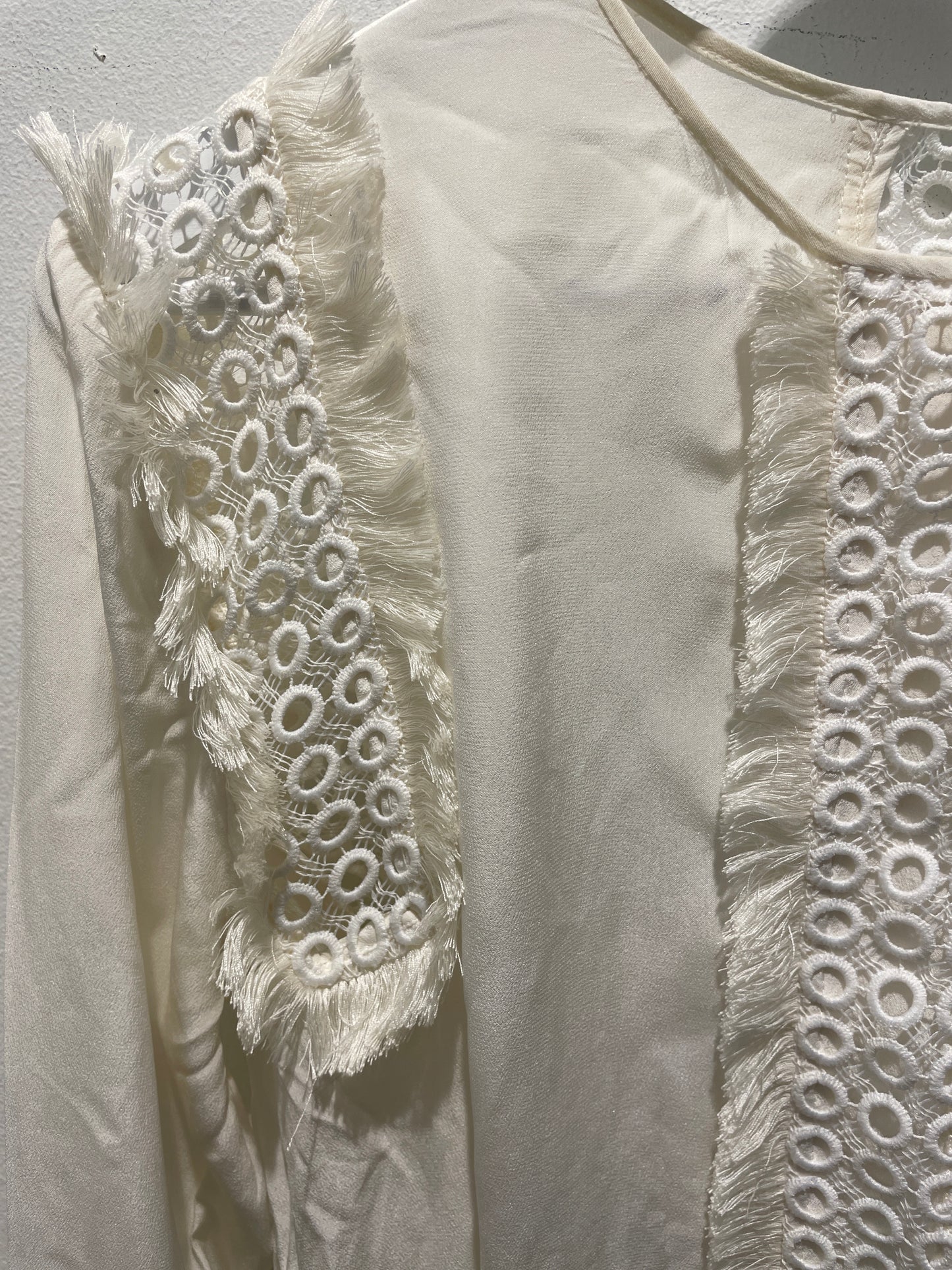 Malene Birger — Ecru Silk Blouse with Lace and Fringe Details - EU38 - M