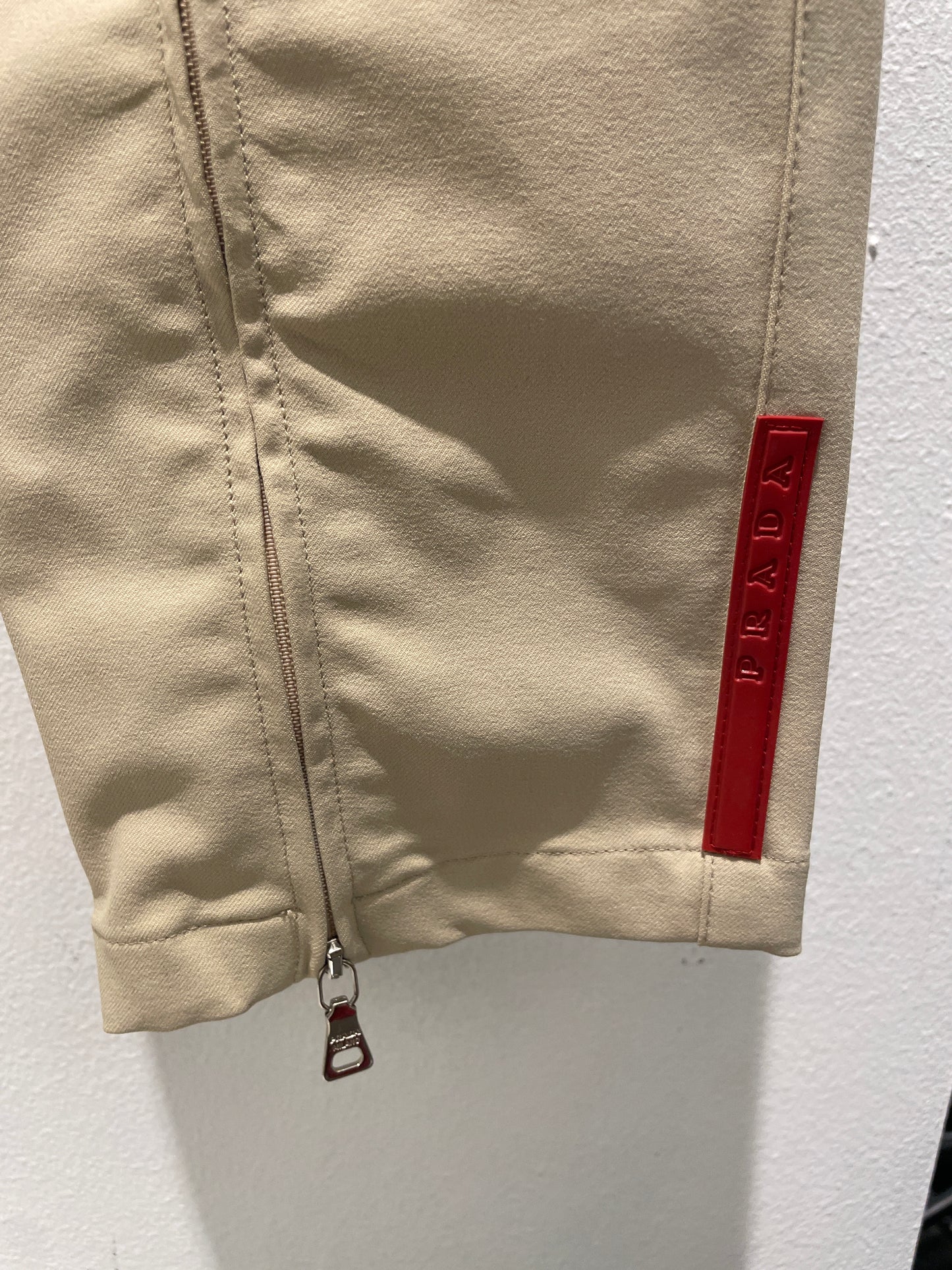 Prada Linea Rossa — Sand Technical Stretch Trousers with Adjustable Zip Hem - Size IT 38