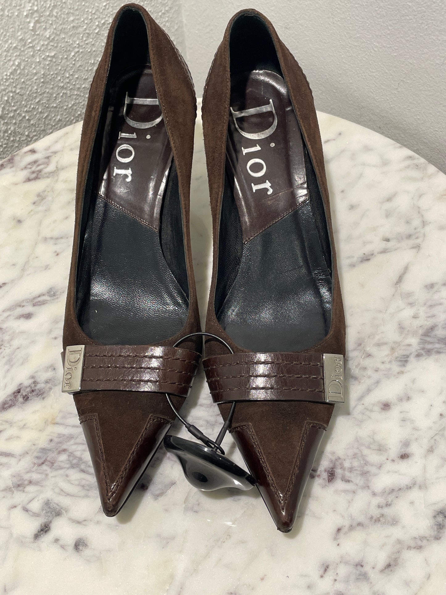 Christian Dior Vintage Dark Brown Suede & Leather Pointed-Toe Pumps - 37