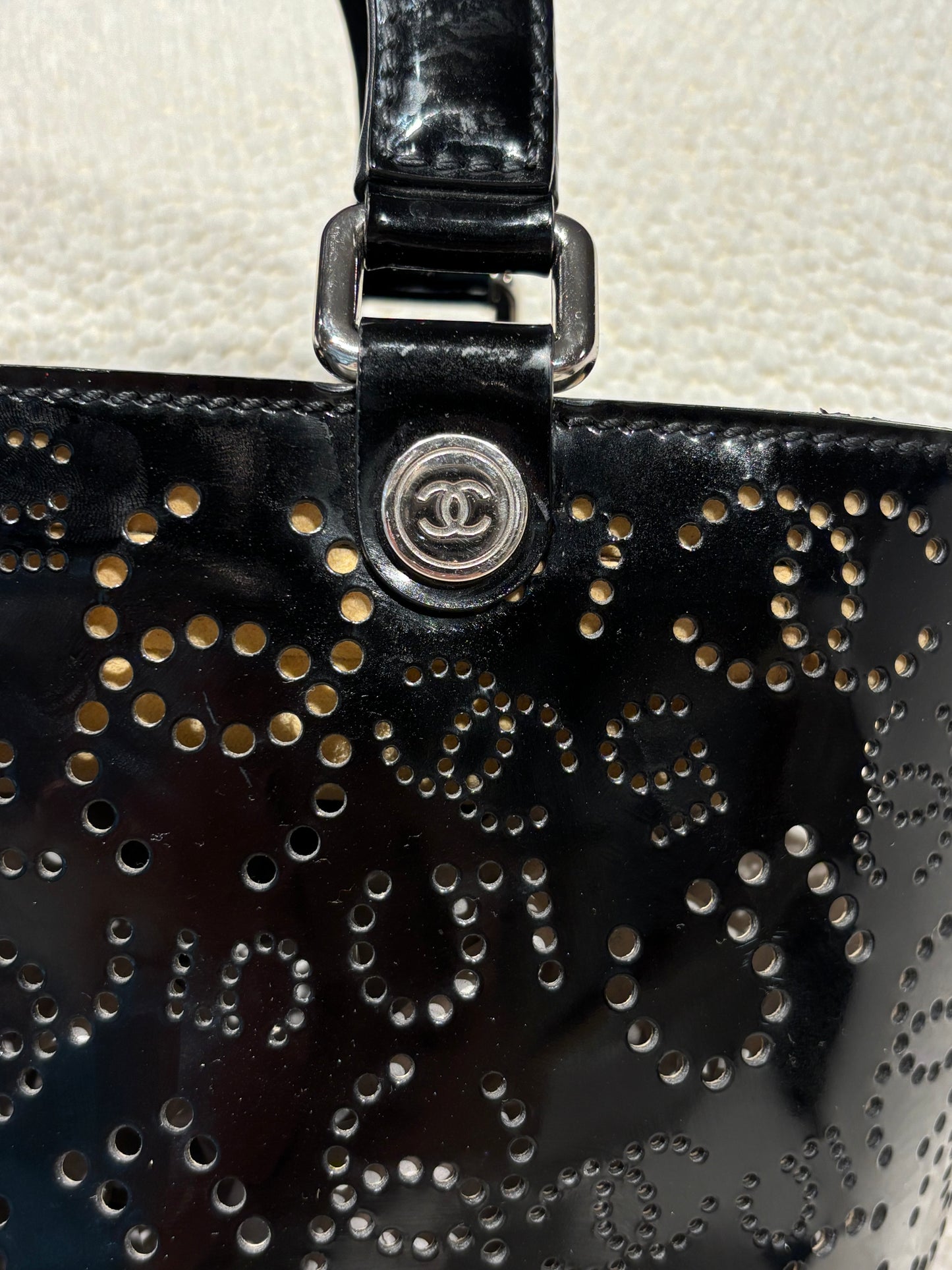 Chanel Handbag –  Black Perforated Patent Leather