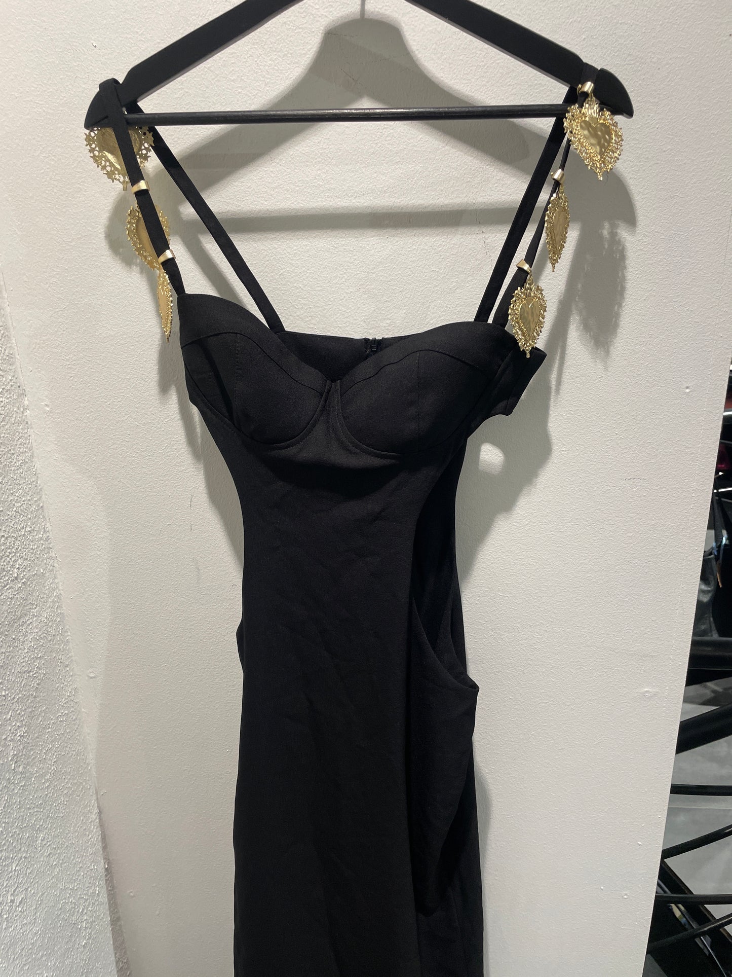 The Dolls House - Long black dress w. gold hearts - XS /S - Medinas Wardrobe