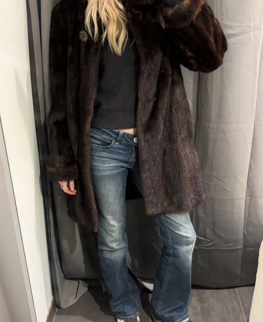 Mink Fur Coat - Brown - Size S-M