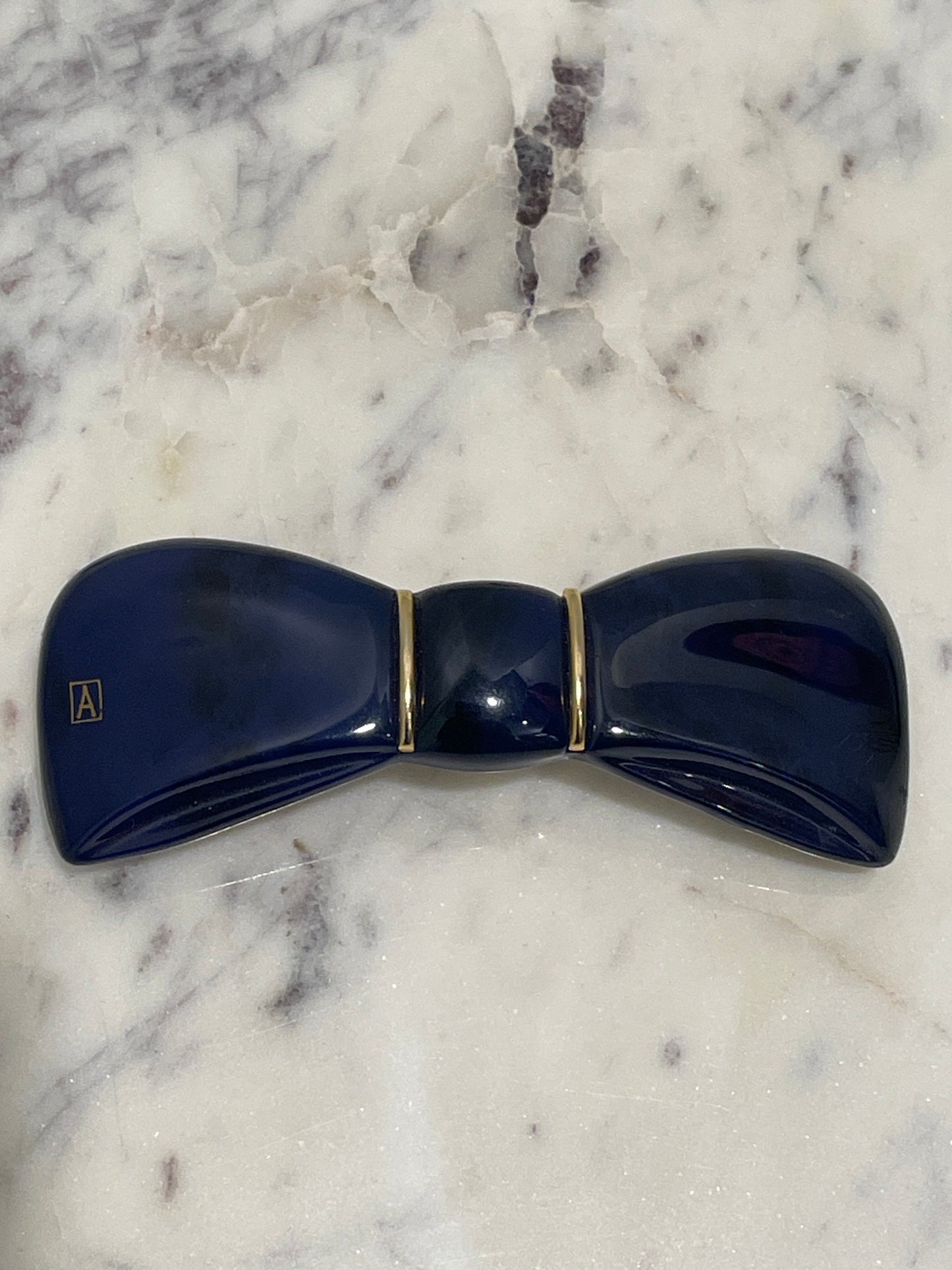 Alexandre de Paris Bow Barrette – Navy & Gold - L