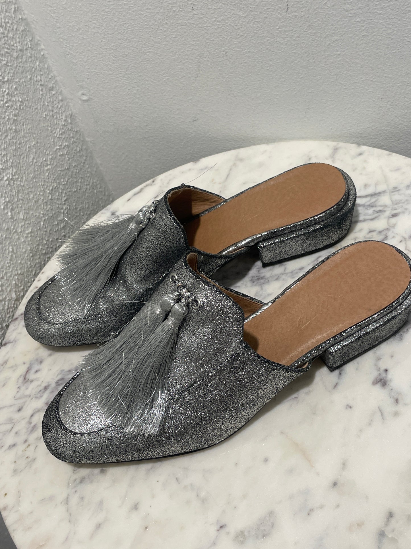 Bettye Muller "Brea" Metallic Leather Loafer Mules – US 8M / 38.5