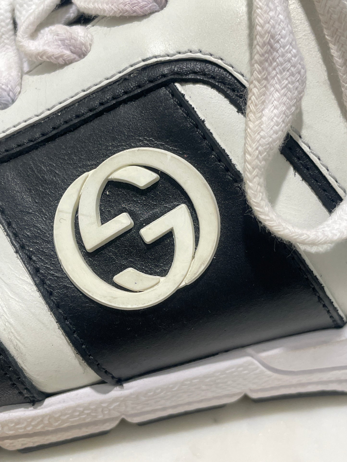 Gucci Black & White Interlocking G Leather Sneakers - 36