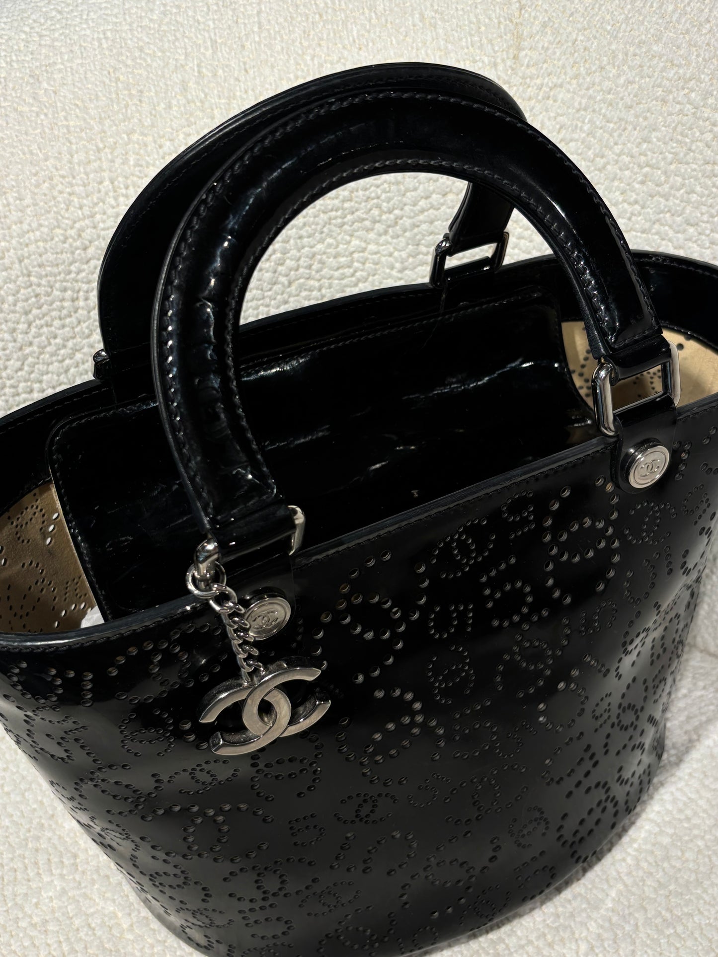 Chanel Handbag –  Black Perforated Patent Leather