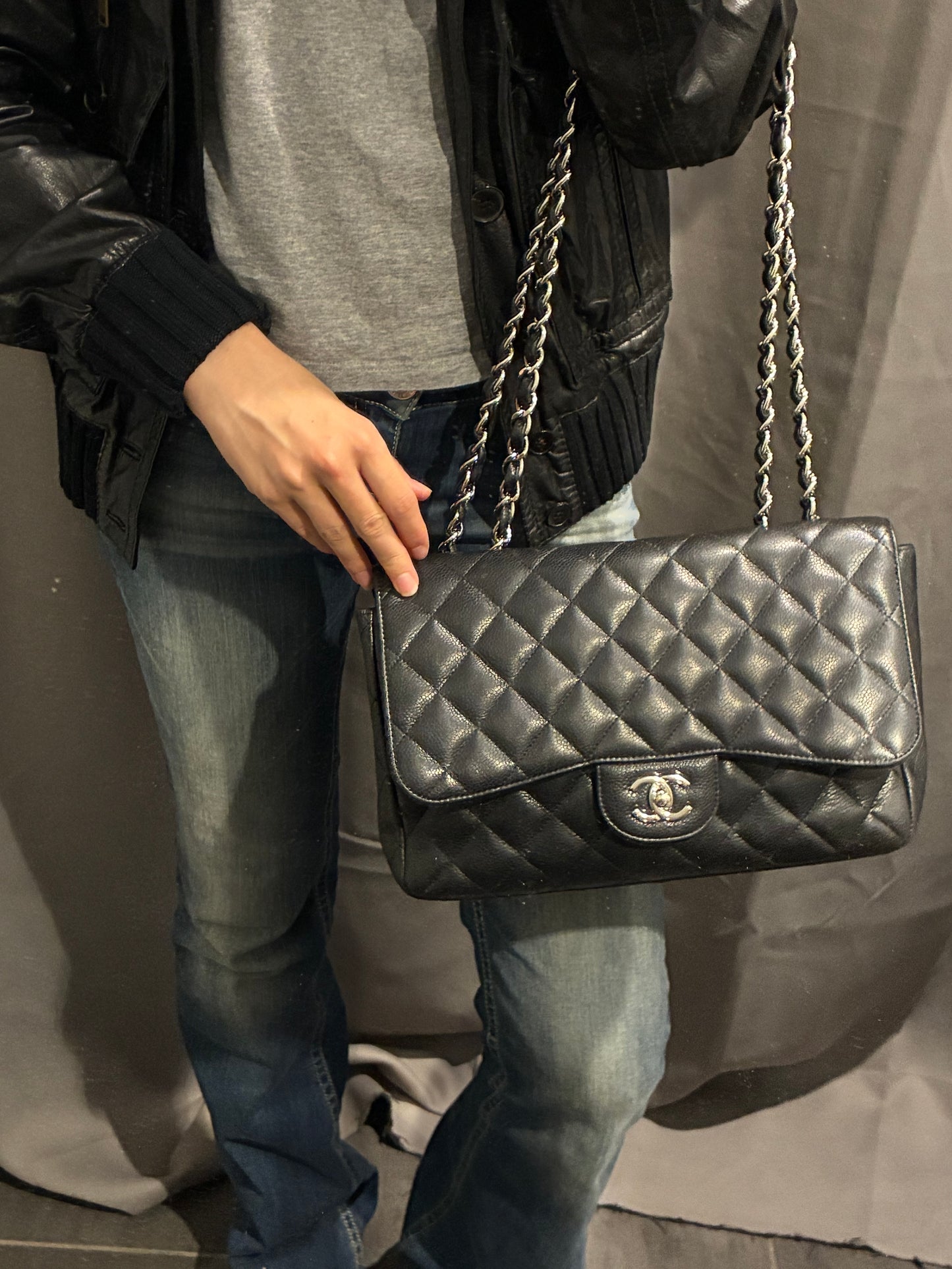 Chanel Jumbo Classic Single Flap – Black Caviar & Silver Hardware
