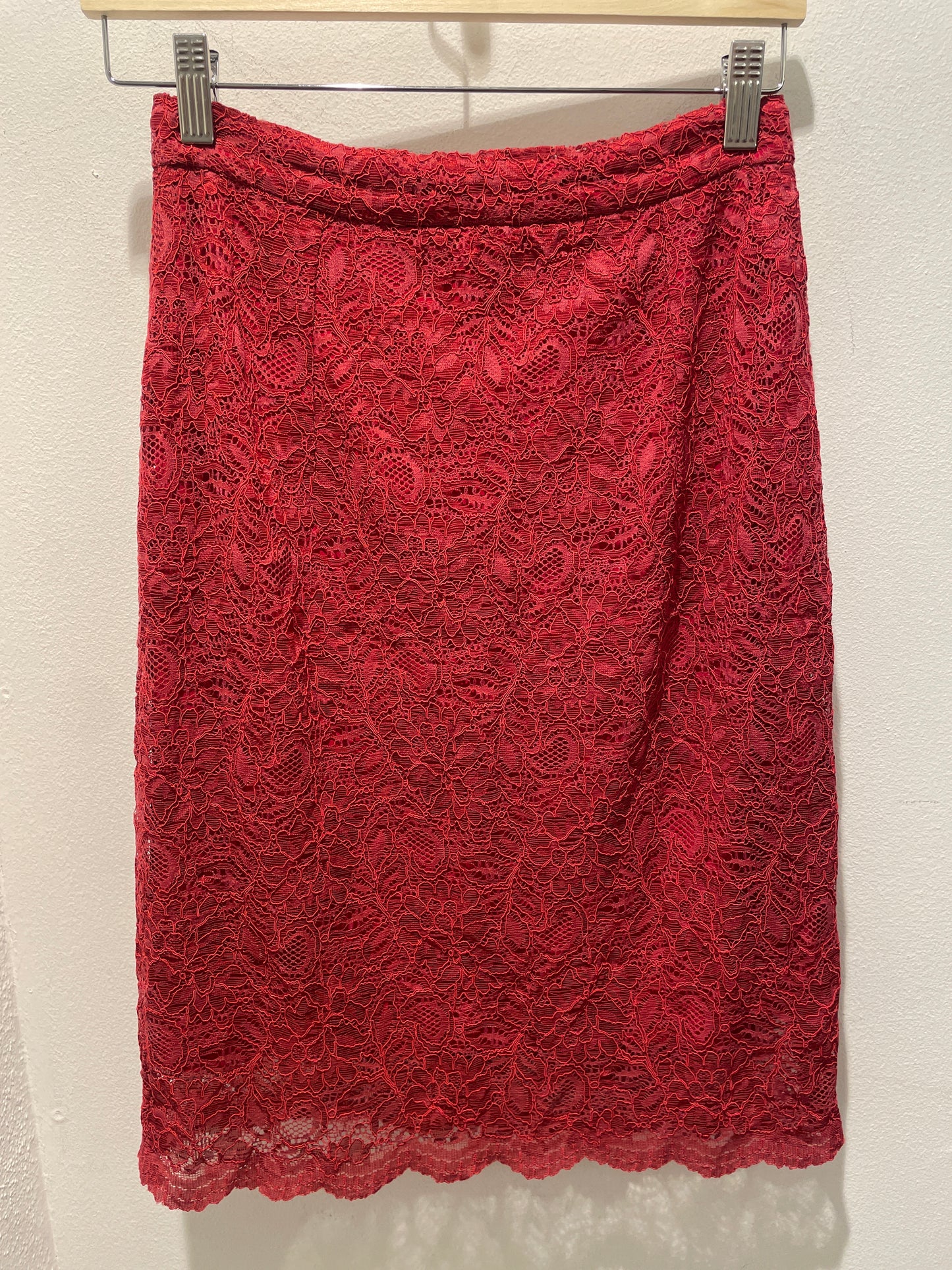 Stasia Premium Raspberry Red Lace Pencil Skirt  - S