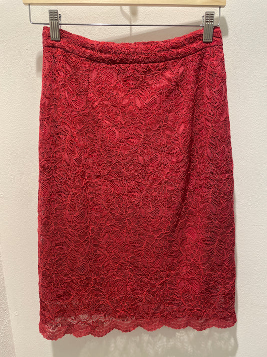 Stasia Premium Raspberry Red Lace Pencil Skirt  - S