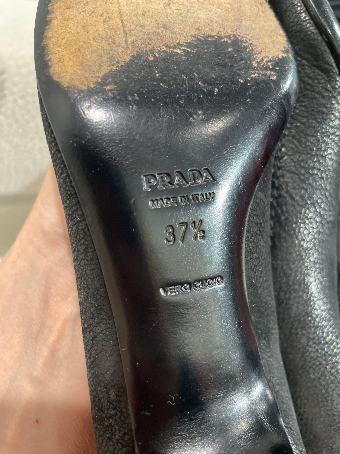 Prada Heels – Black Leather w. croco toe - 37,5