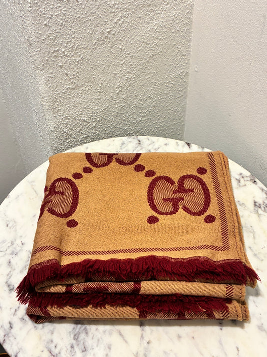 Gucci Monogram Scarf - Cashmere - Camel & Burgundy