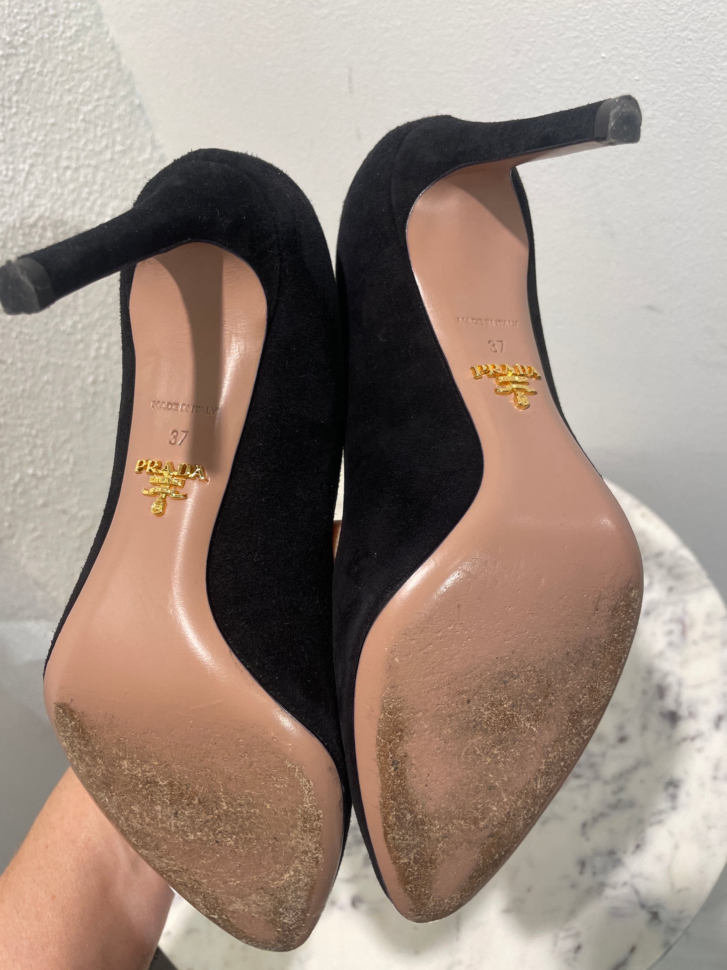 Classic Prada Black Suede Pointed-Toe Stiletto Pumps - 37
