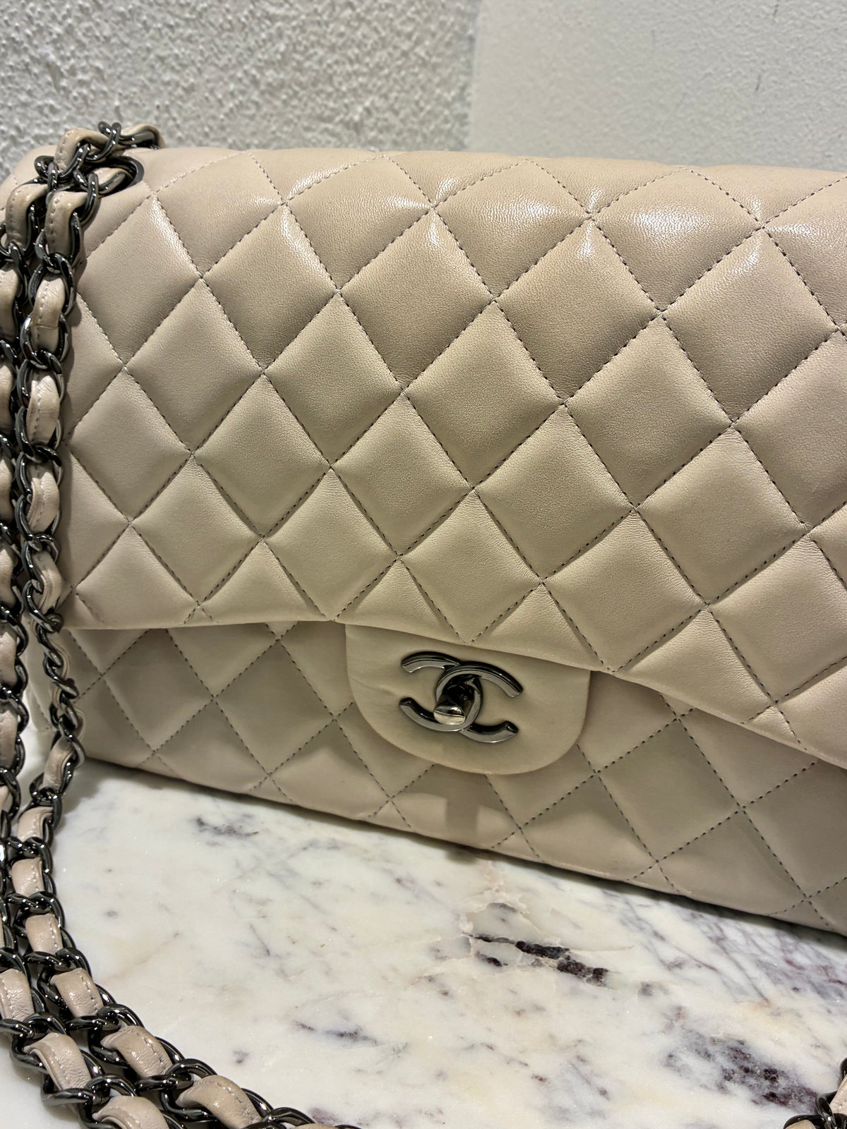Chanel Classic Double Flap – Jumbo - Beige Lambskin & Dark Silver Hardware