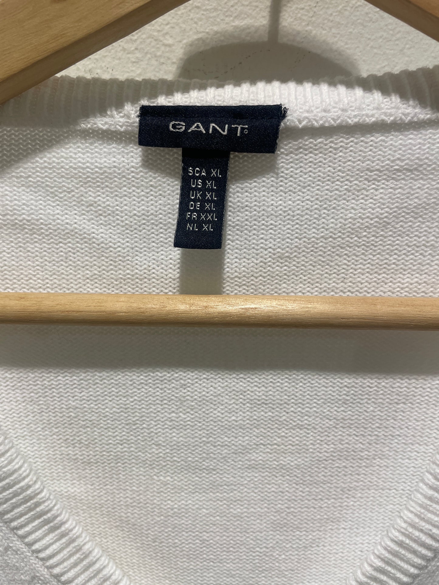 Gant - V-neck knit - white cotton - S/L