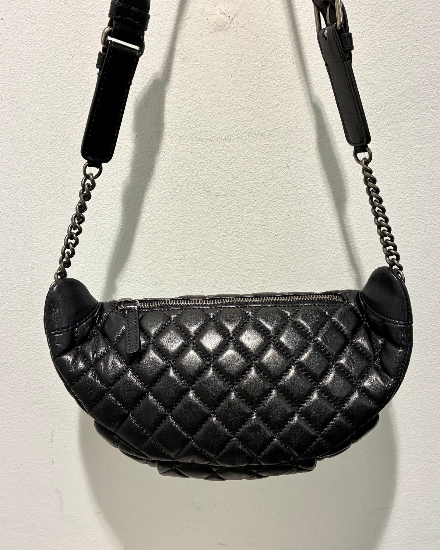 Chanel crossbody / bumbag - black lambskin with ruthenium hardware
