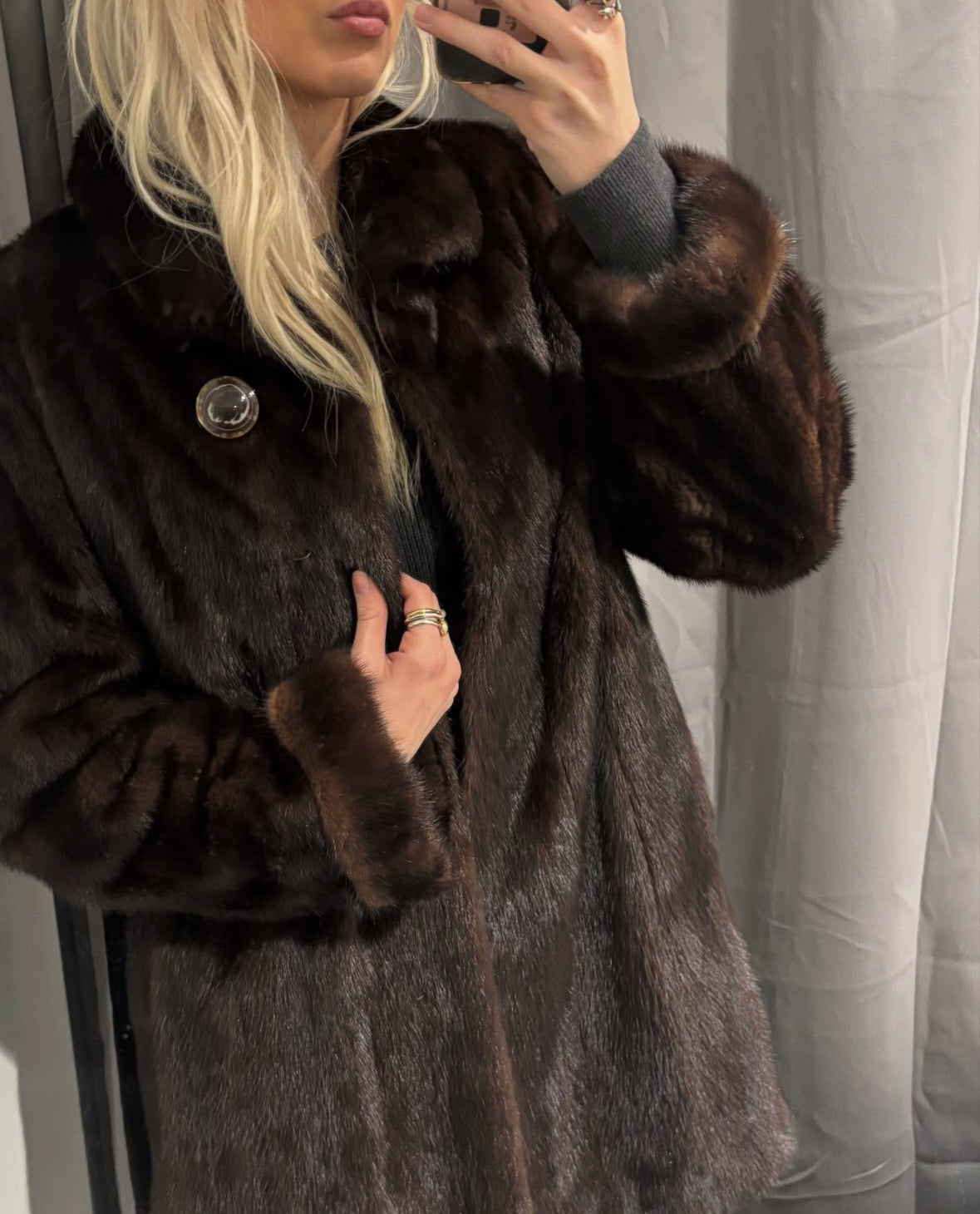 Mink Fur Coat - Brown - Size S-M