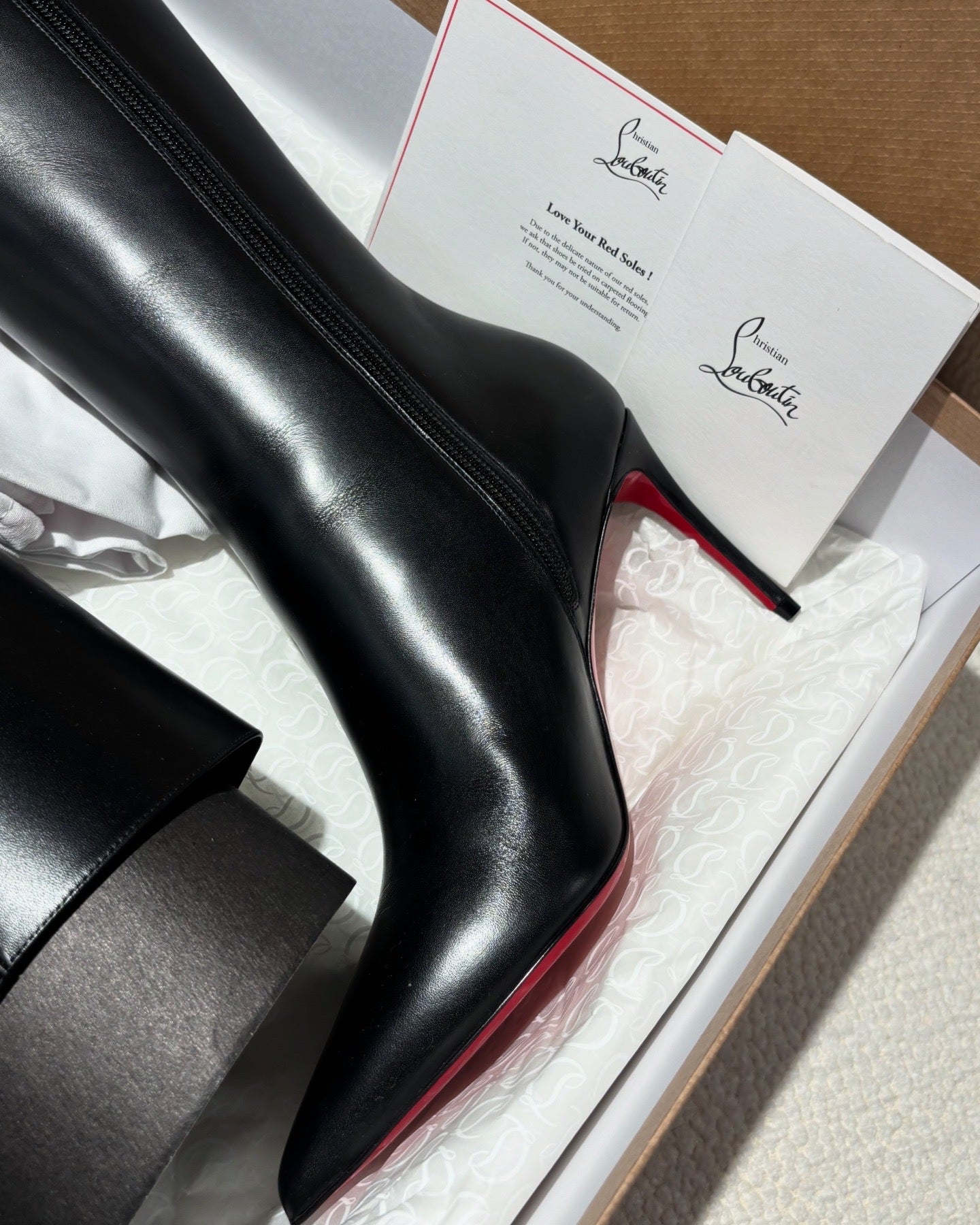Christian Louboutin Knee-High Boots – Kate - Black Leather with Red Soles - EU 37.5/38